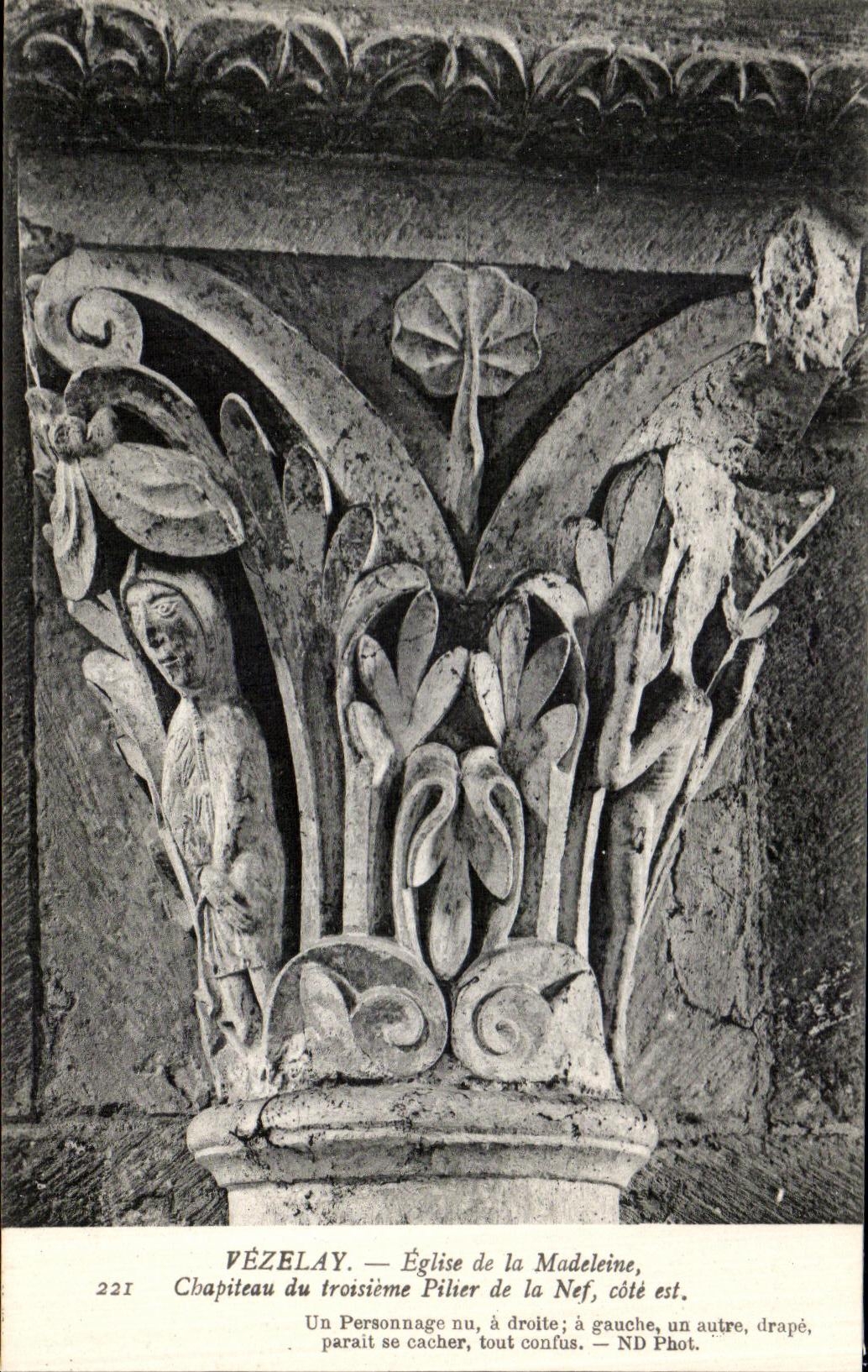 VINTAGE POSTCARD Vezelay Church of the Madeleine Capital of the Third Pillar of the Nave East coast