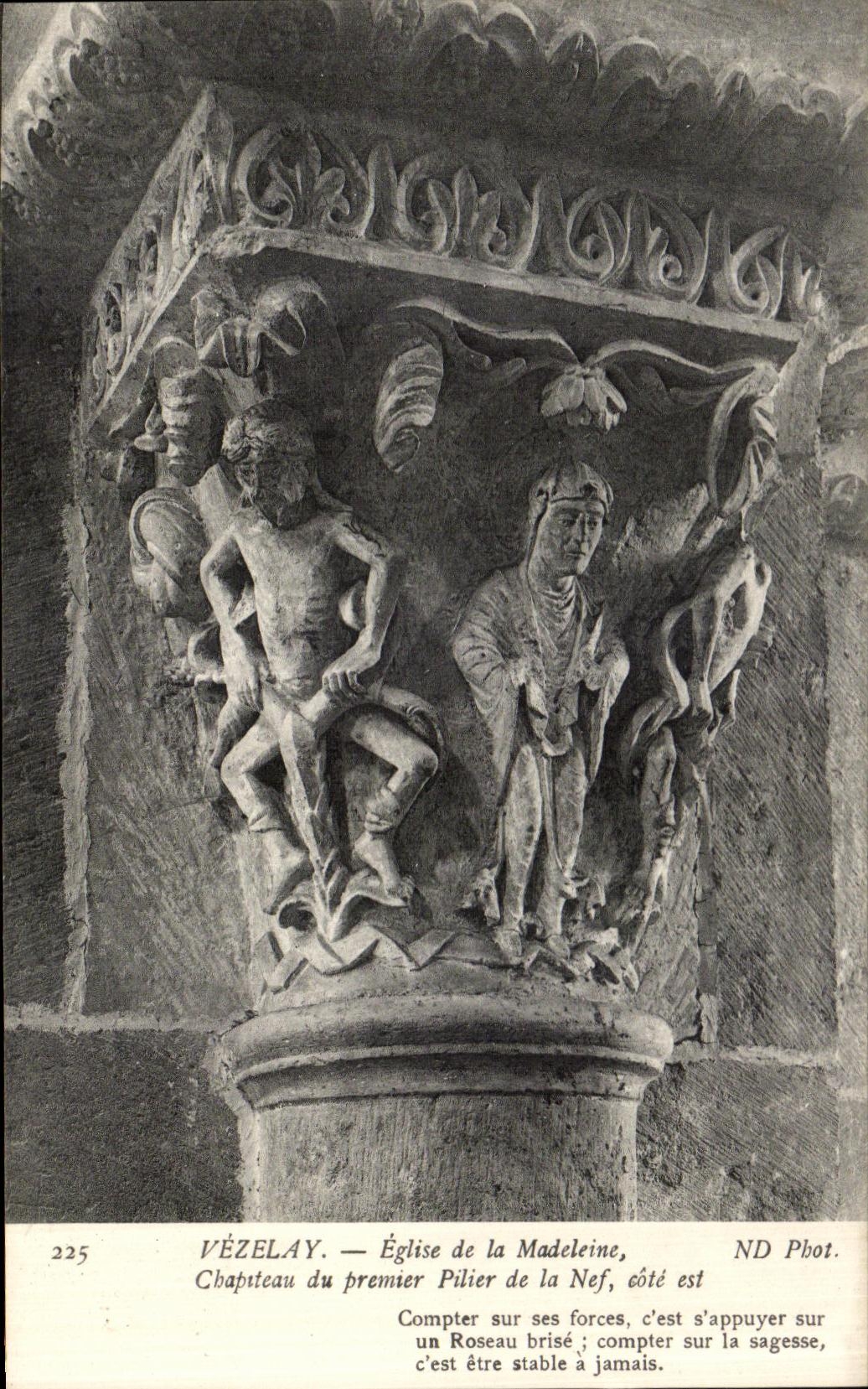 VINTAGE POSTCARD Vezelay Church of the Madeleine Capital of the first Pillar of the Nave East coast