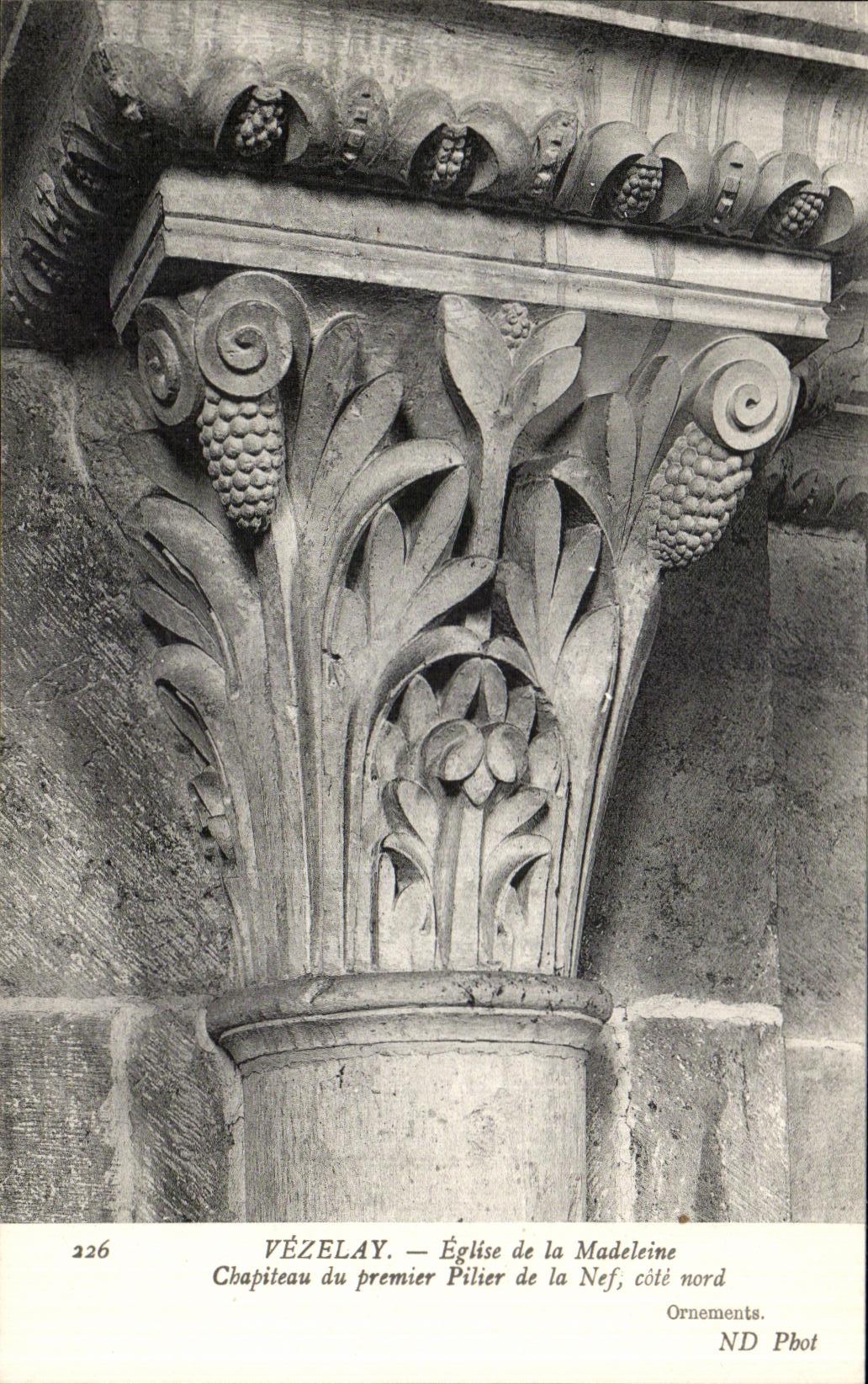 VINTAGE POSTCARD Vezelay Eglise Of the Madeleine Chapiteau of the first pillar of the Nave Dimensions Northern