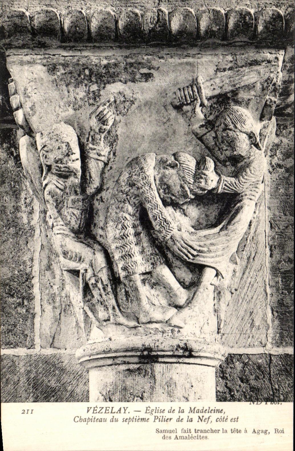 VINTAGE POSTCARD Vezelay Eglise Of the Madeleine Chapiteau of the seventh pillar of the Nave Dimensions Northern Samuel made slice