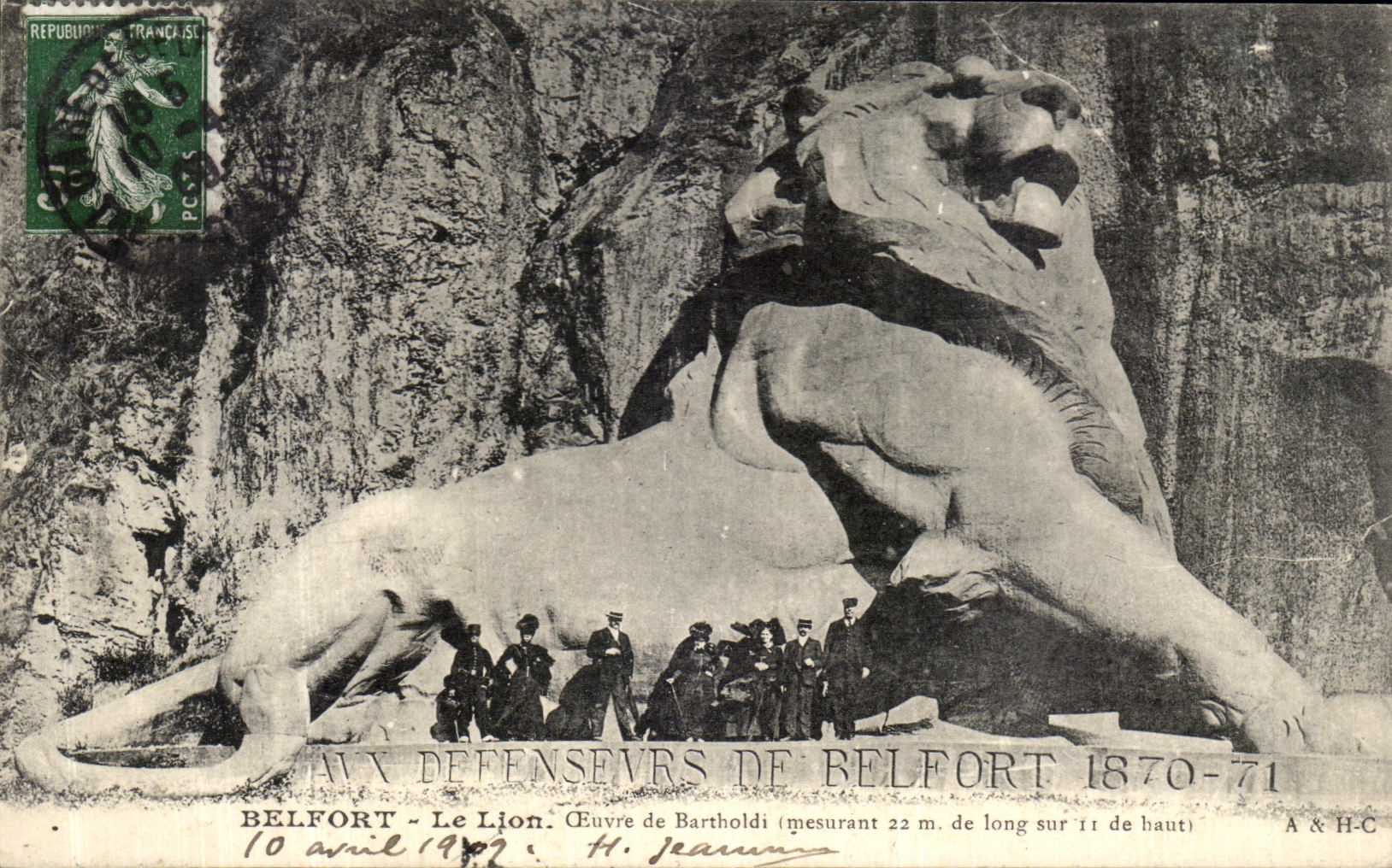 POSTAL Belfort de la VENDIMIA los trabajos del leon del leon de Bartholdi