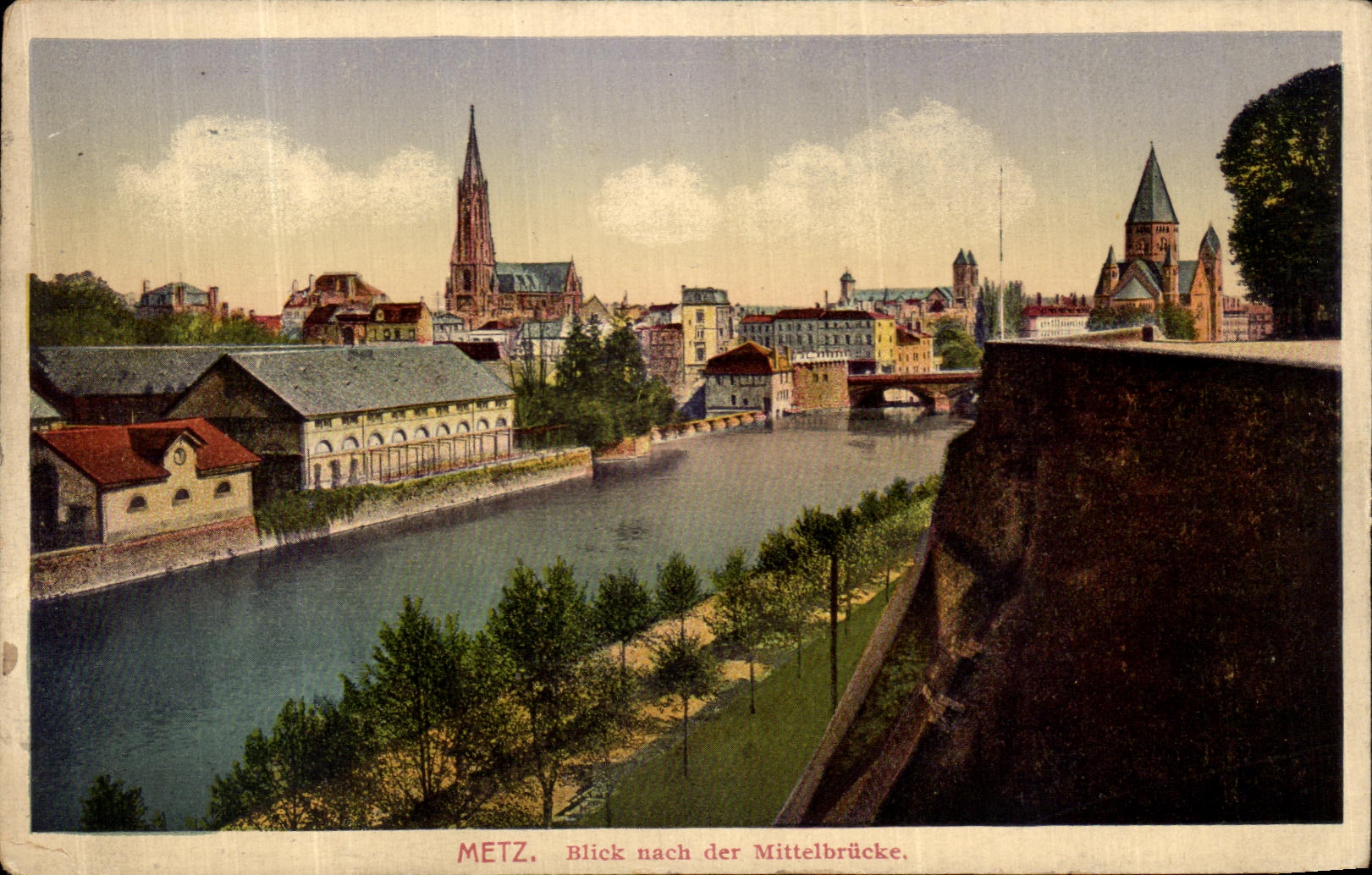 Der Mittelbrucke del nach de Metz Blick de la POSTAL de la VENDIMIA