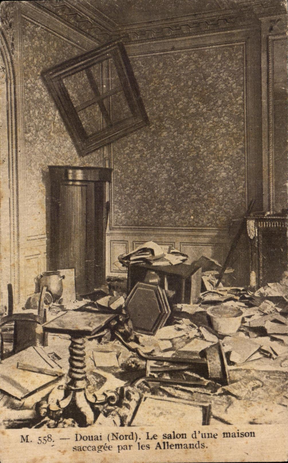 VINTAGE POSTCARD Northern Douai the Living room D a house saccagee by German