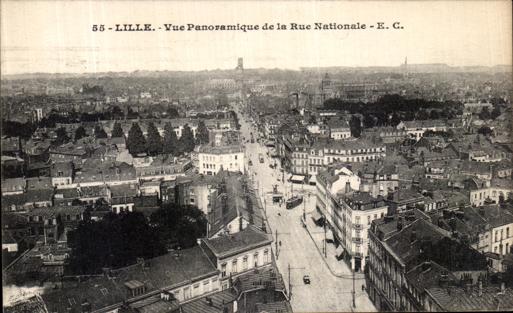 VINTAGE POSTCARD Lille Panoramic View of the National Street
