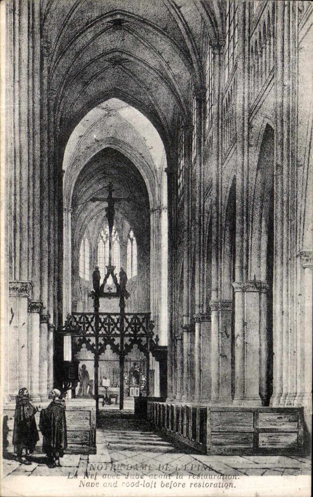 POSTAL Notre Dame de la VENDIMIA de L espina dorsal el cubo con el jube antes de la restauracion