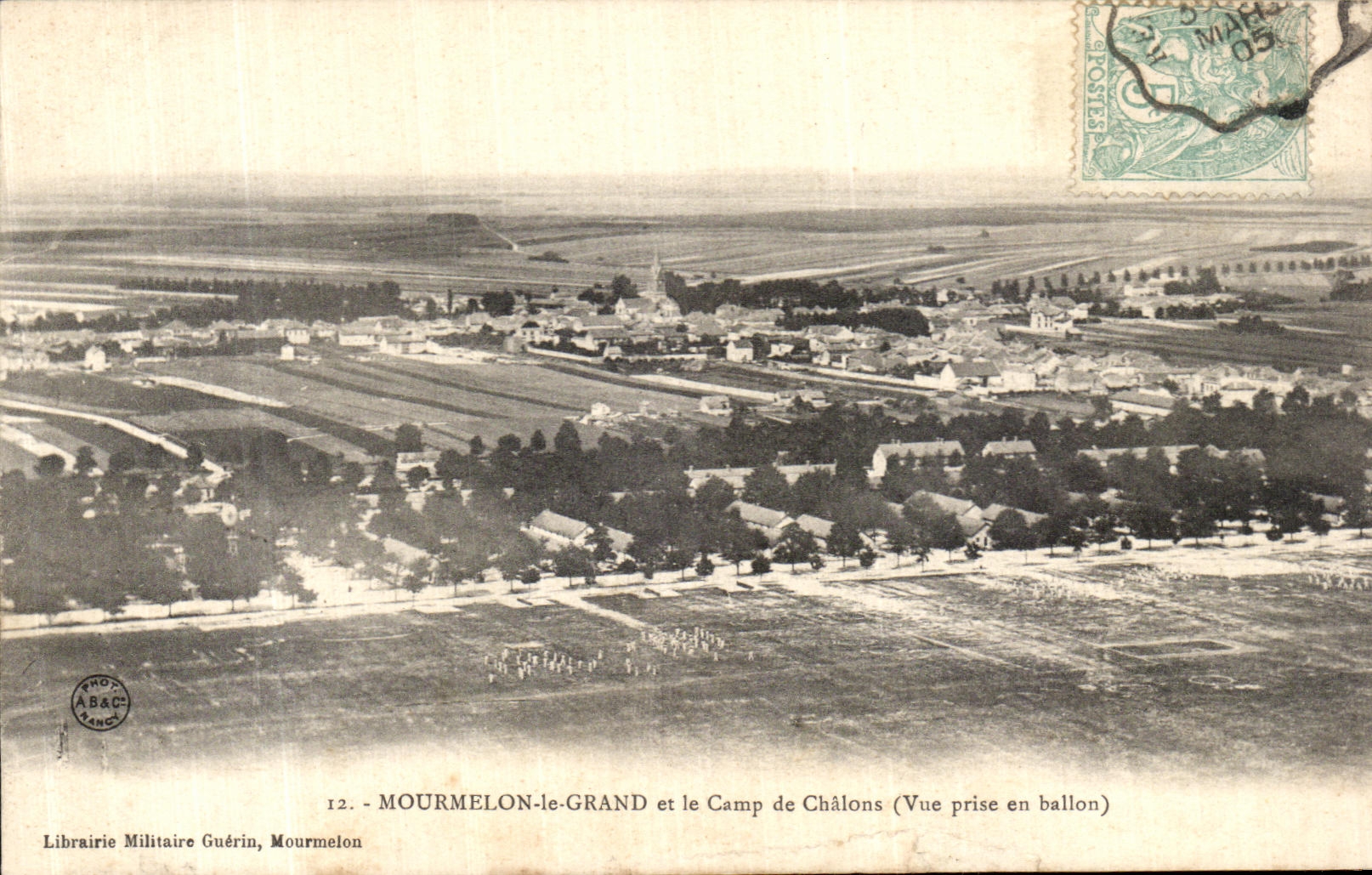 VINTAGE POSTCARD Mourmelon the Large one and the Camp Trawl nets Seen from in balloon