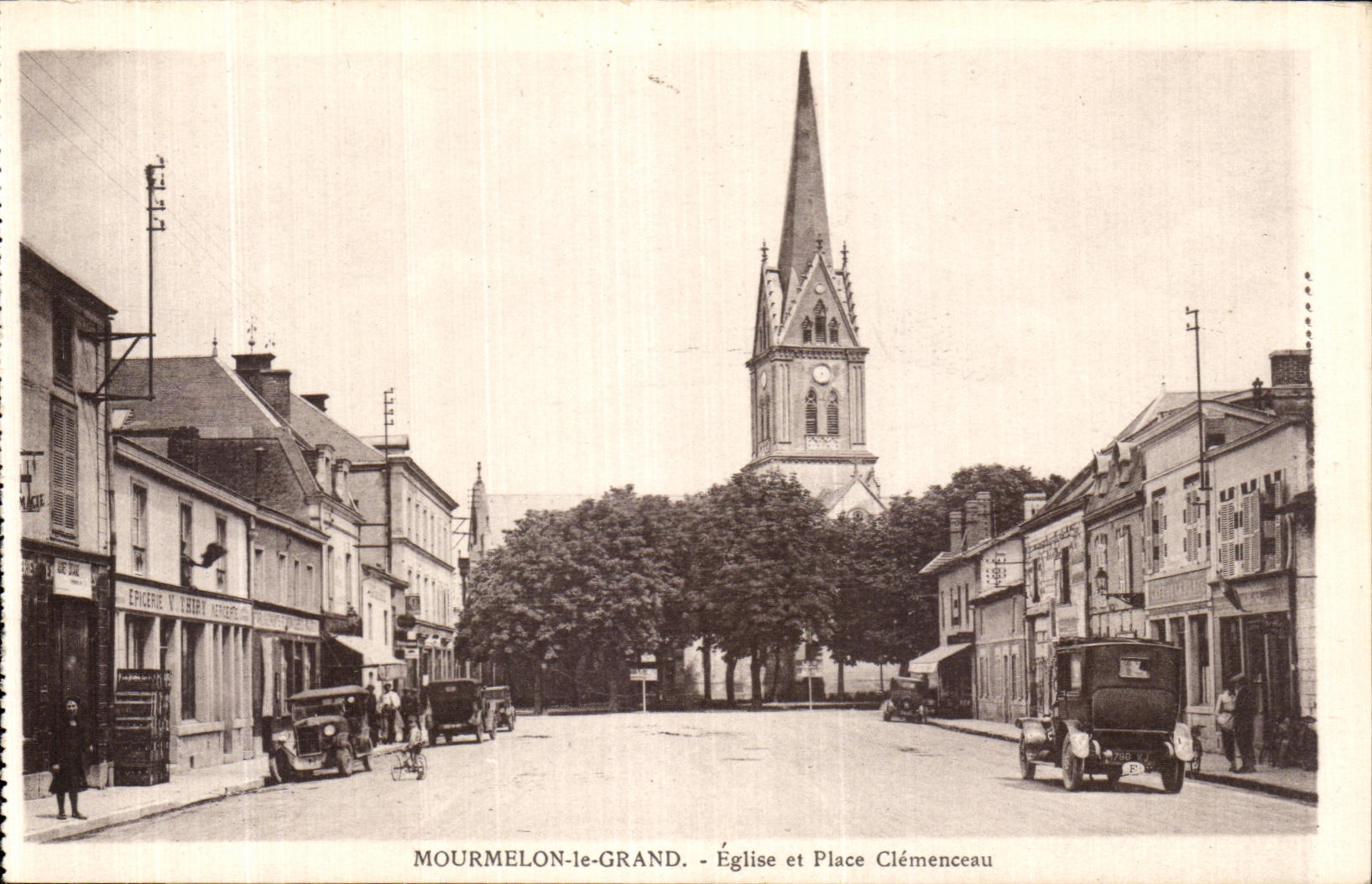 VINTAGE POSTCARD Mourmelon Church and Place Clemenceau