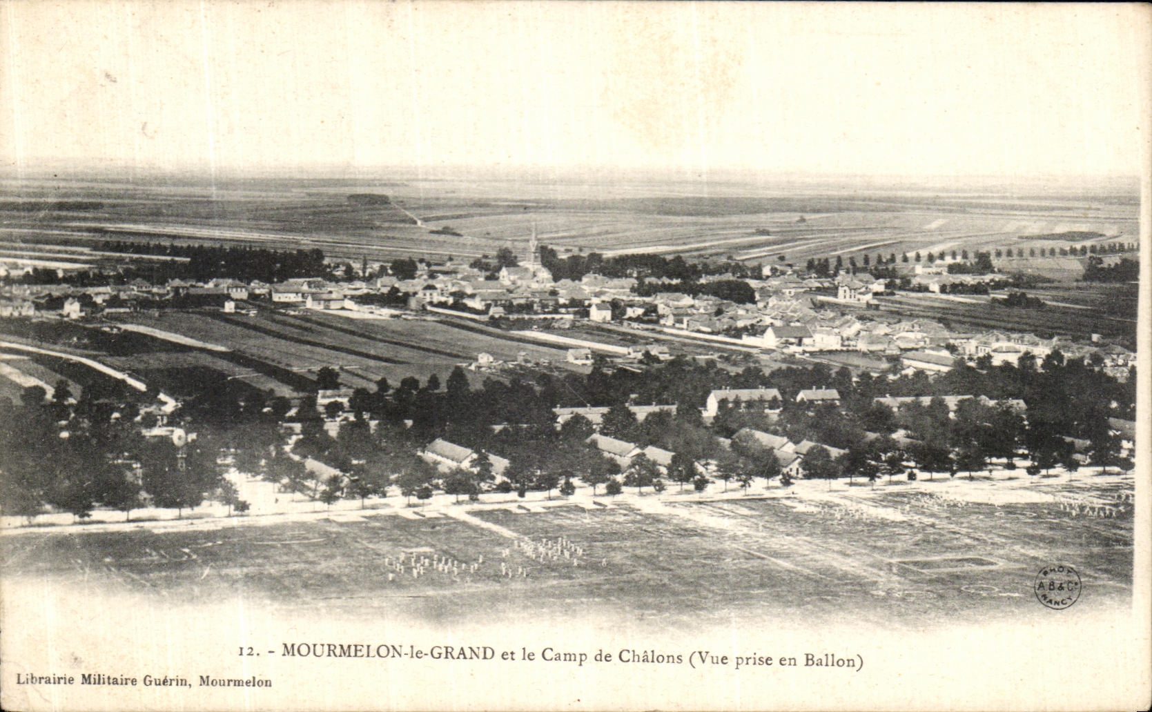 VINTAGE POSTCARD Mourmelon the Large one and the Camp of Trawl nets seen from in Militaria balloon