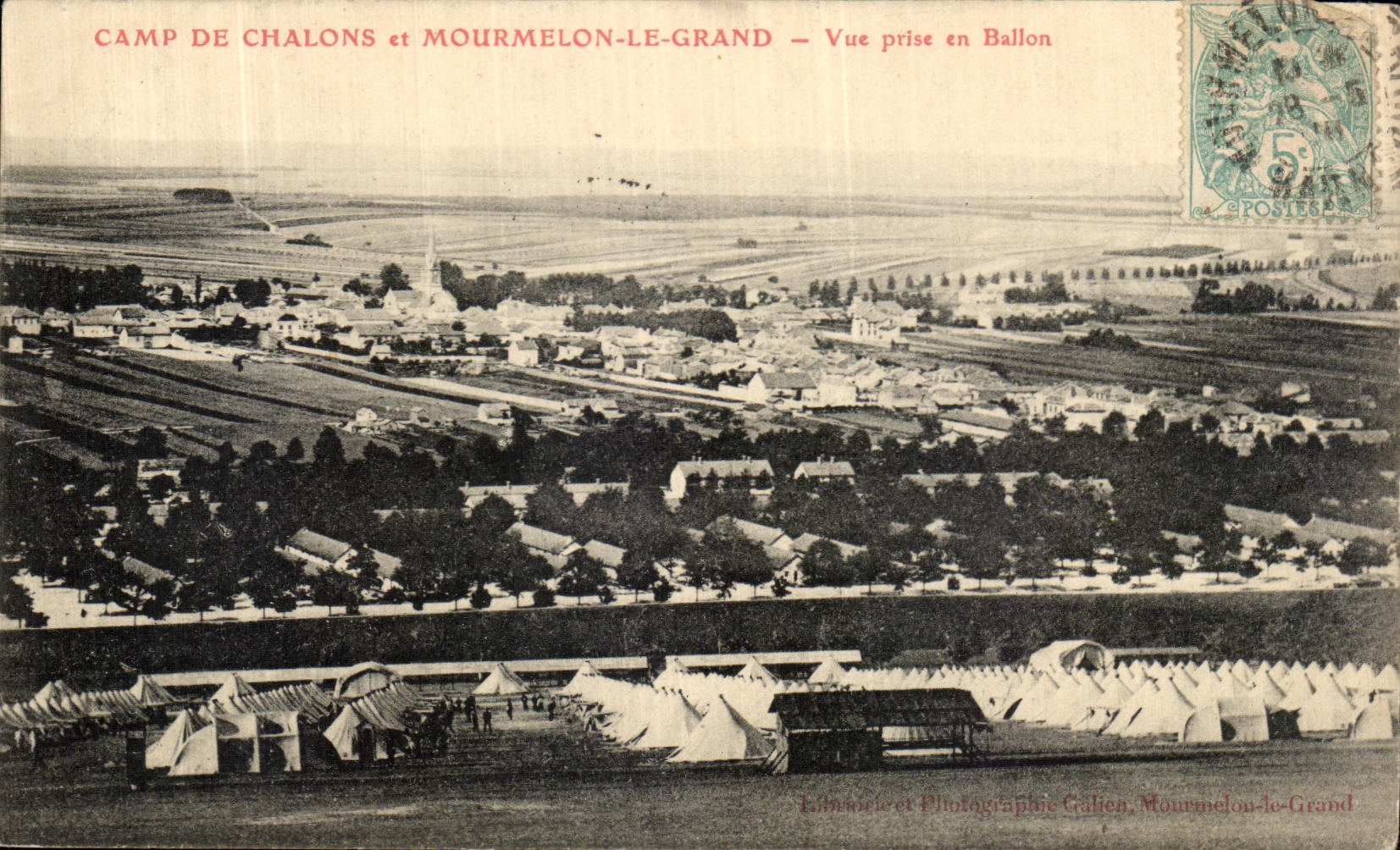VINTAGE POSTCARD Mourmelon the Large Camp Of Trawl nets Seen from in Militaria Balloon