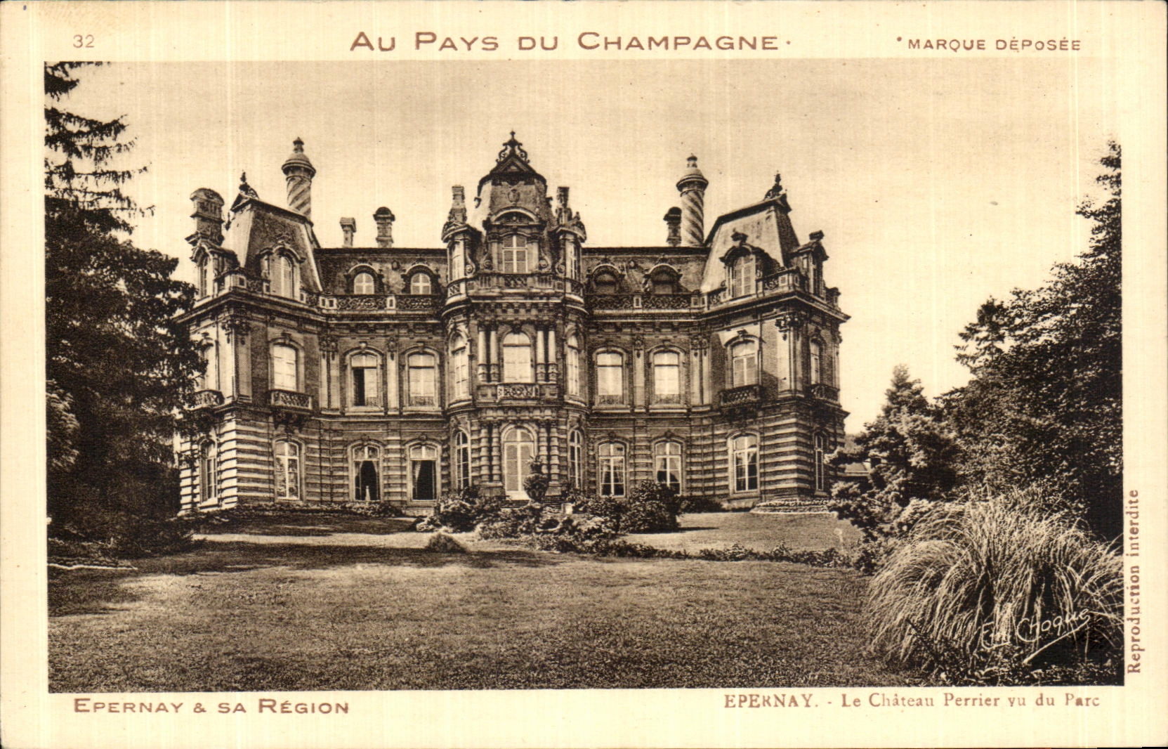 VINTAGE POSTCARD Epernay Castle Perrier seen of the park