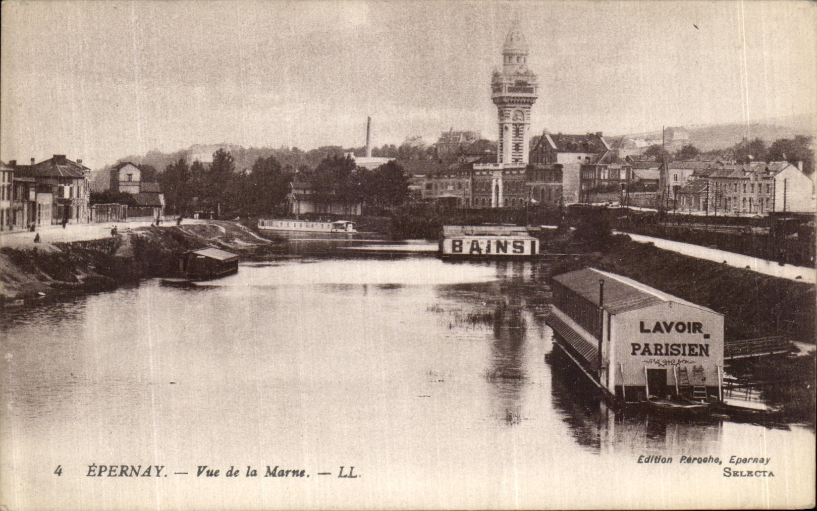 VINTAGE POSTCARD Epernay Seen of the Marne Parisian Laundrette
