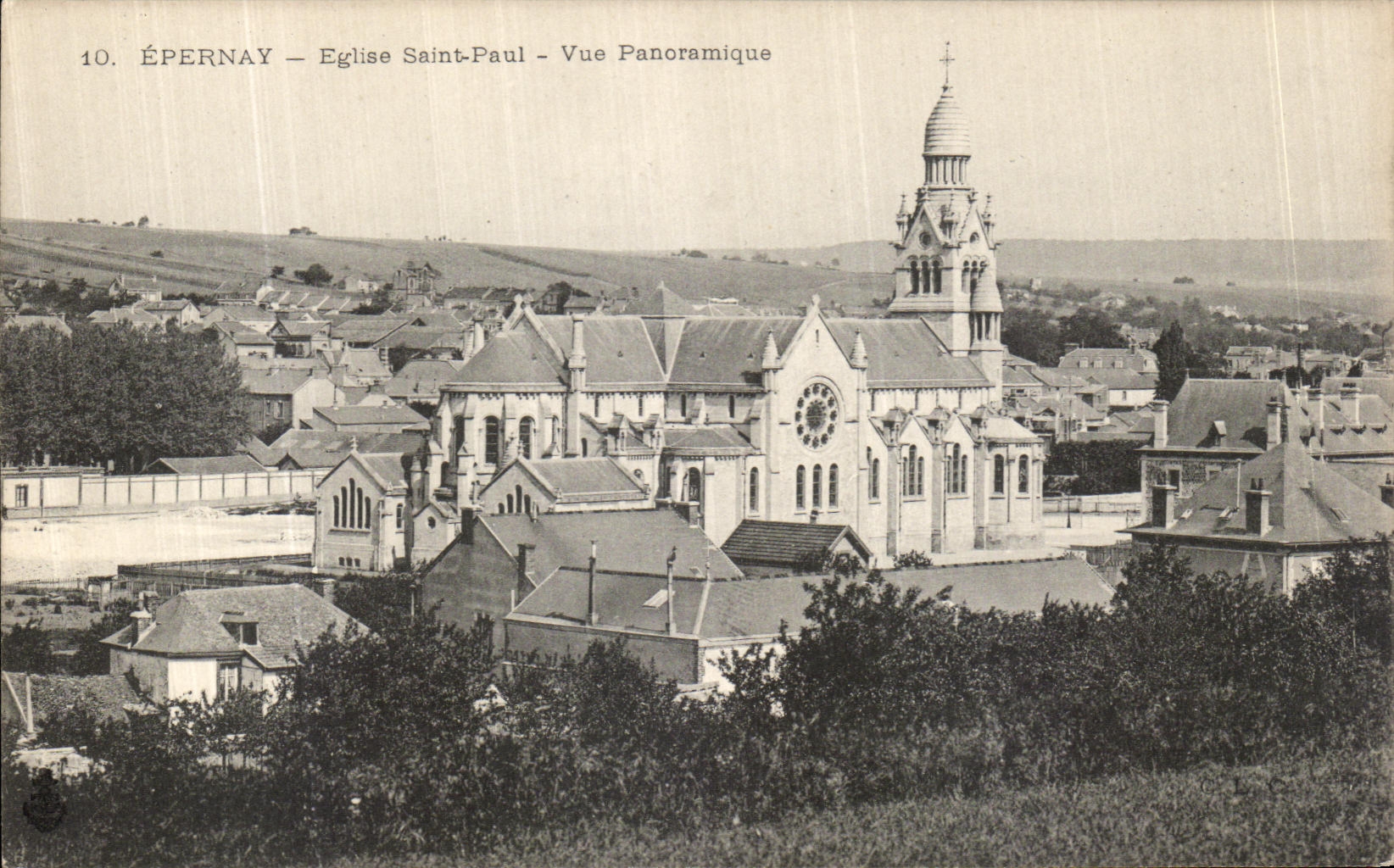VINTAGE POSTCARD Epernay Saint Paul Church Panoramic View