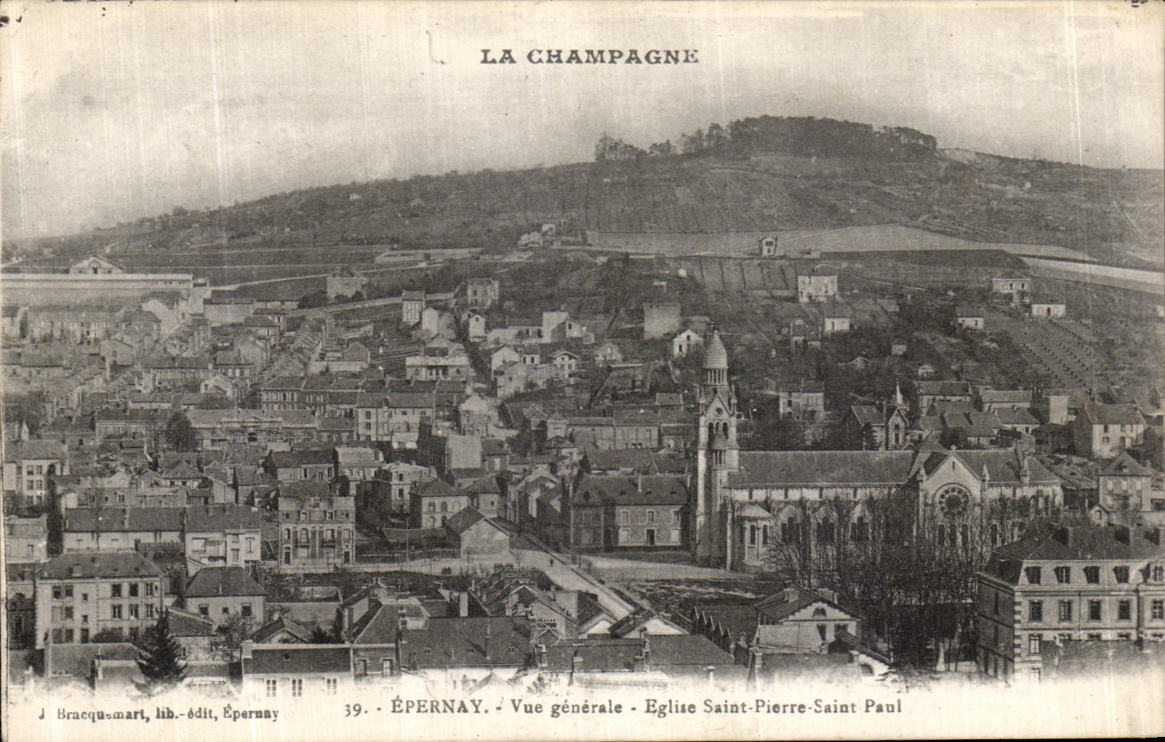 VINTAGE POSTCARD Epernay View Church Saint Paul Saint Pierre