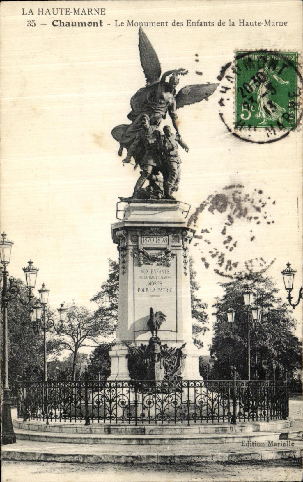 VINTAGE POSTCARD Chaumont the Monument of the Children of the High Militaria Marne
