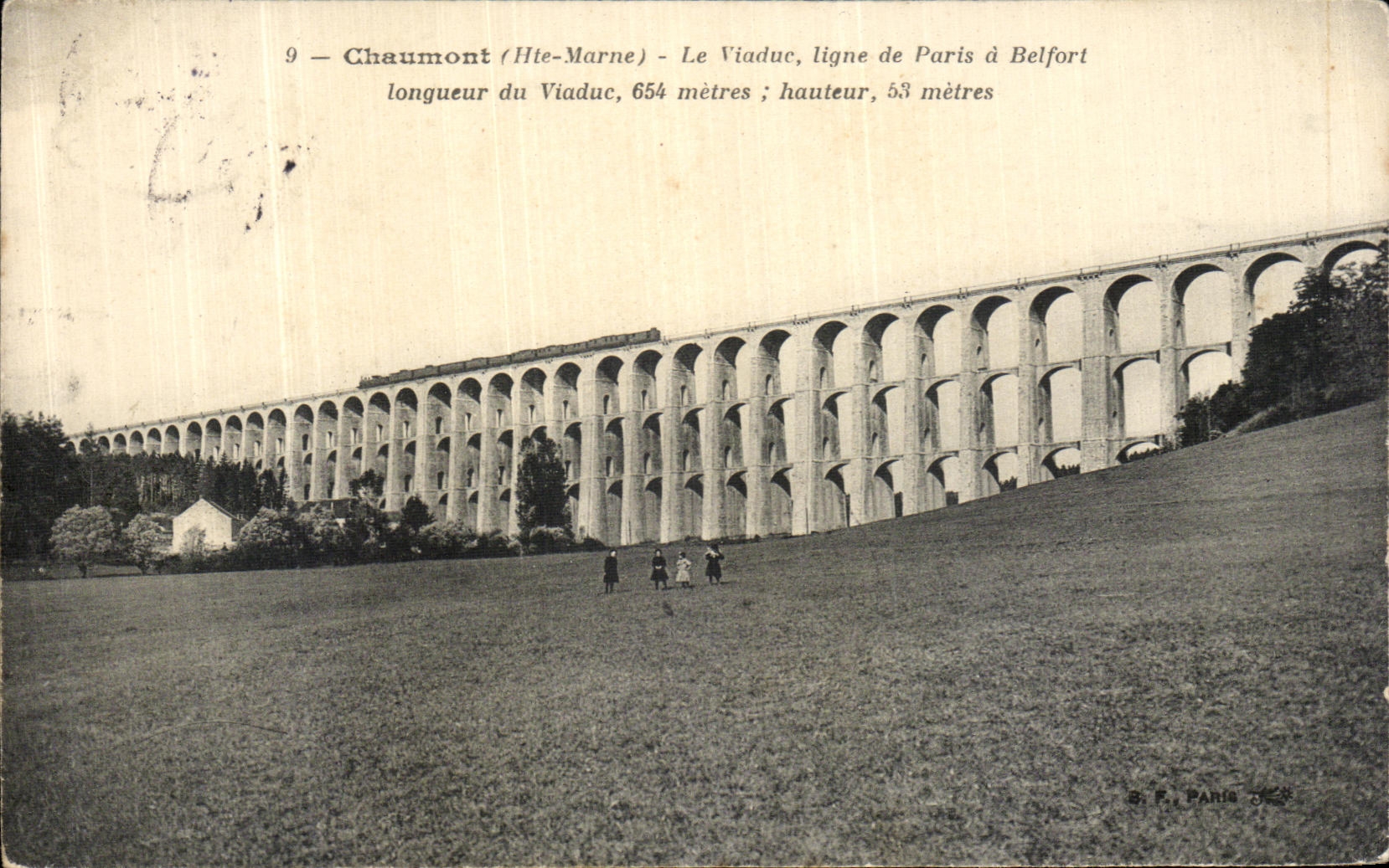 VINTAGE POSTCARD Chaumont the Viaduct line of Paris has Belfort Train