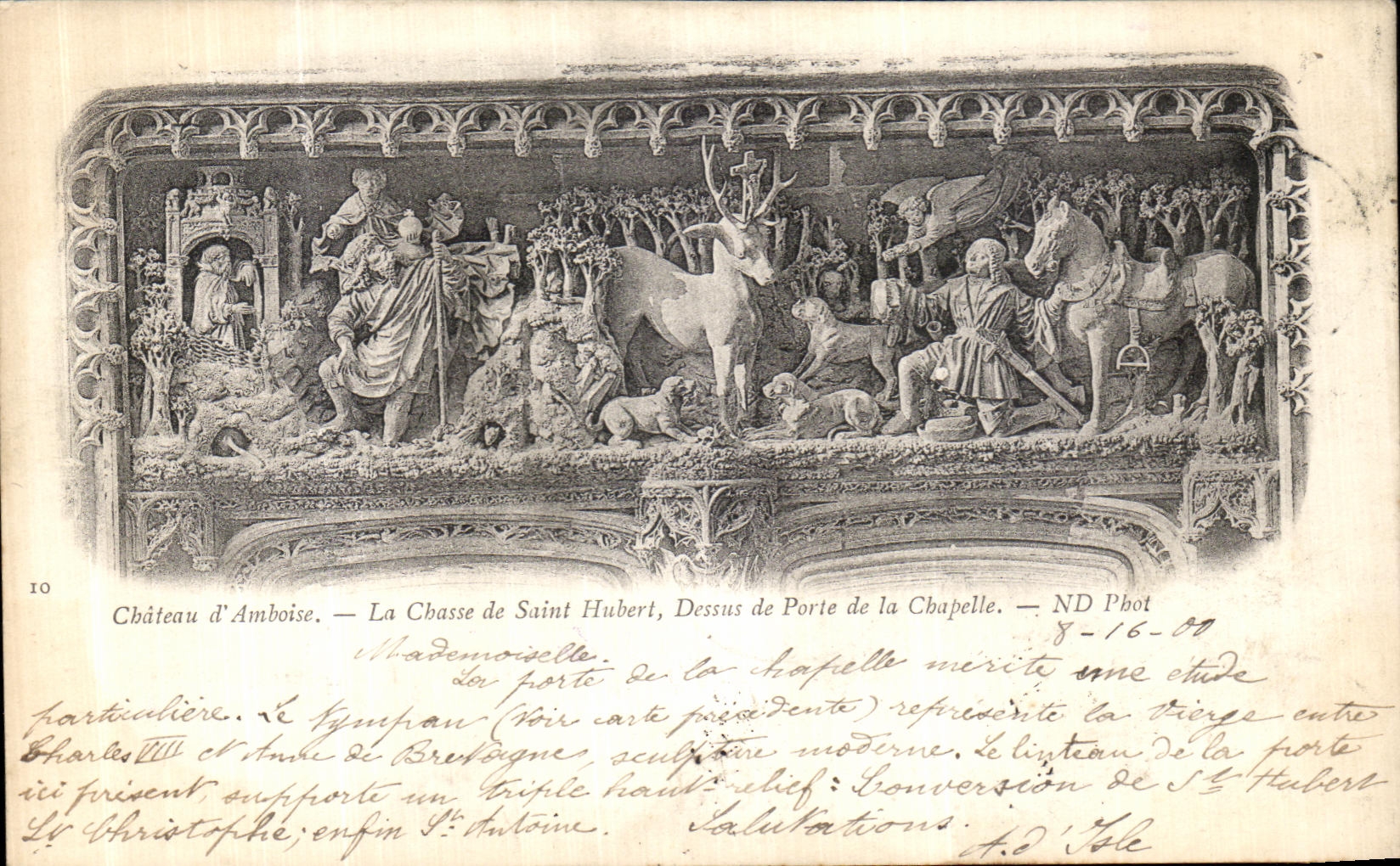 POSTAL Amboise de la VENDIMIA la caza de Huberto Saint arriba de la puerta de la camara acorazada