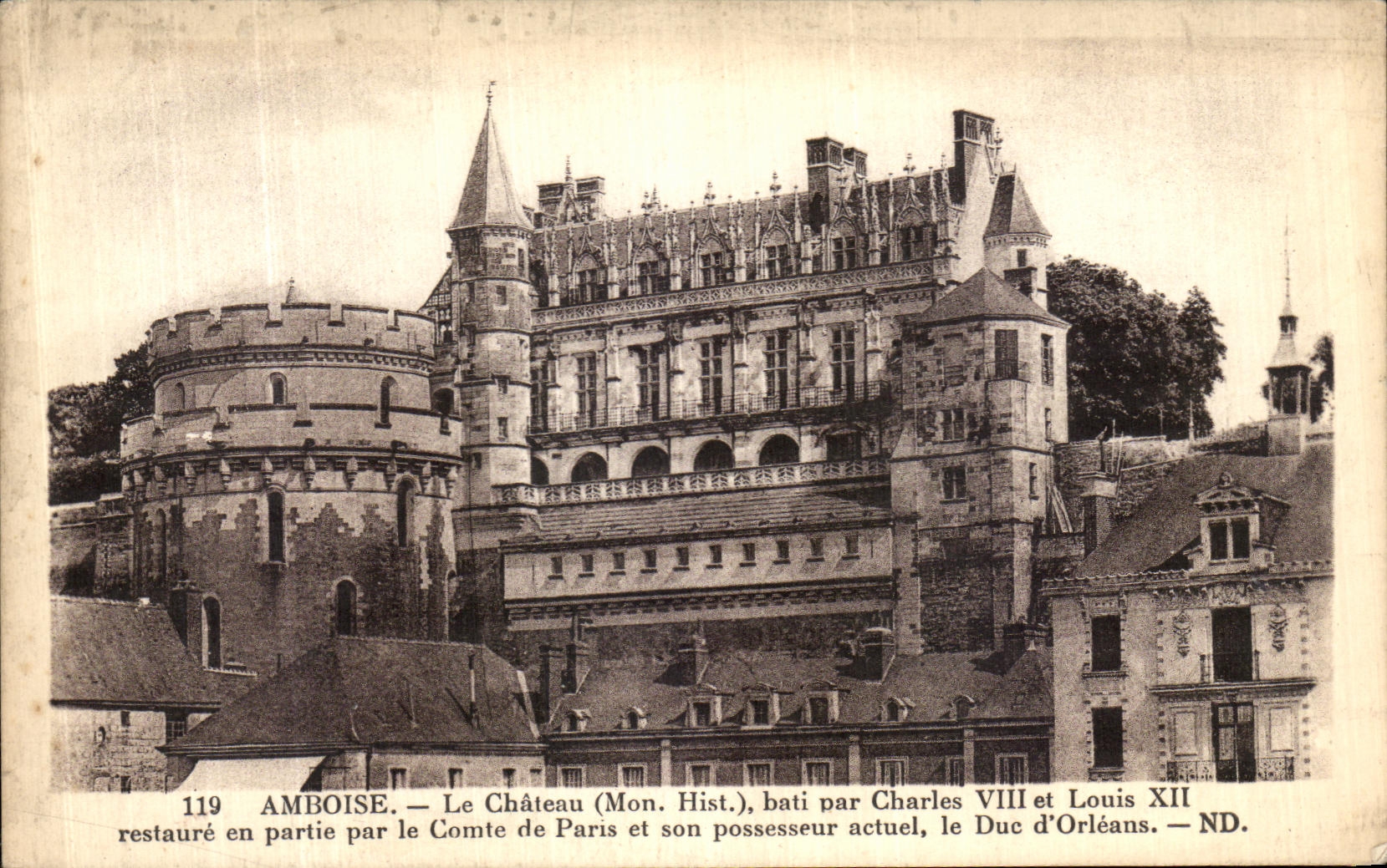 POSTAL Amboise de la VENDIMIA el castillo construido por Charles VIII y Louis XII