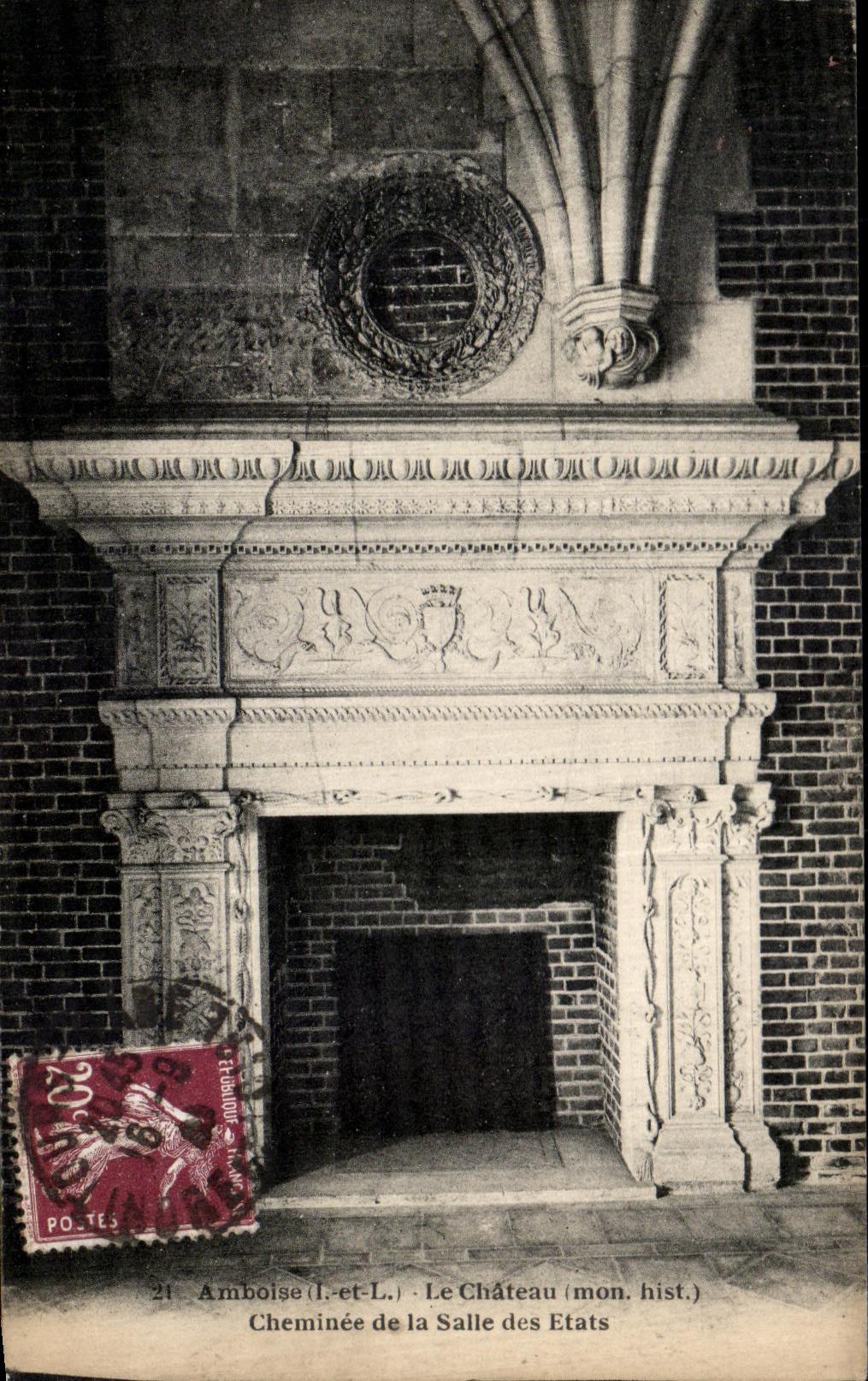 POSTAL Amboise de la VENDIMIA la chimenea del castillo del cuarto de los estados