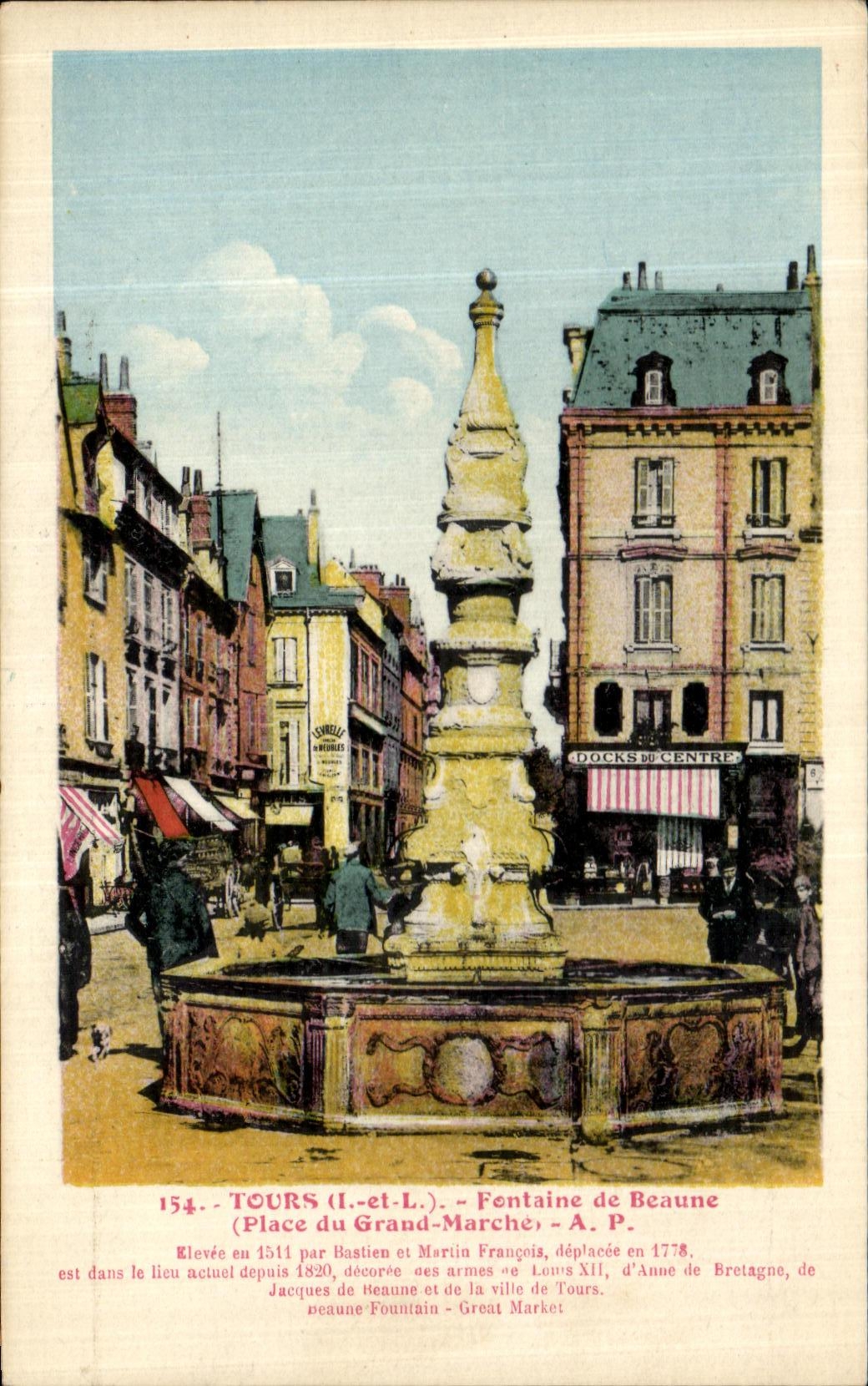 CPA Tours Fontaine de Beaune Place du Grand Marche 