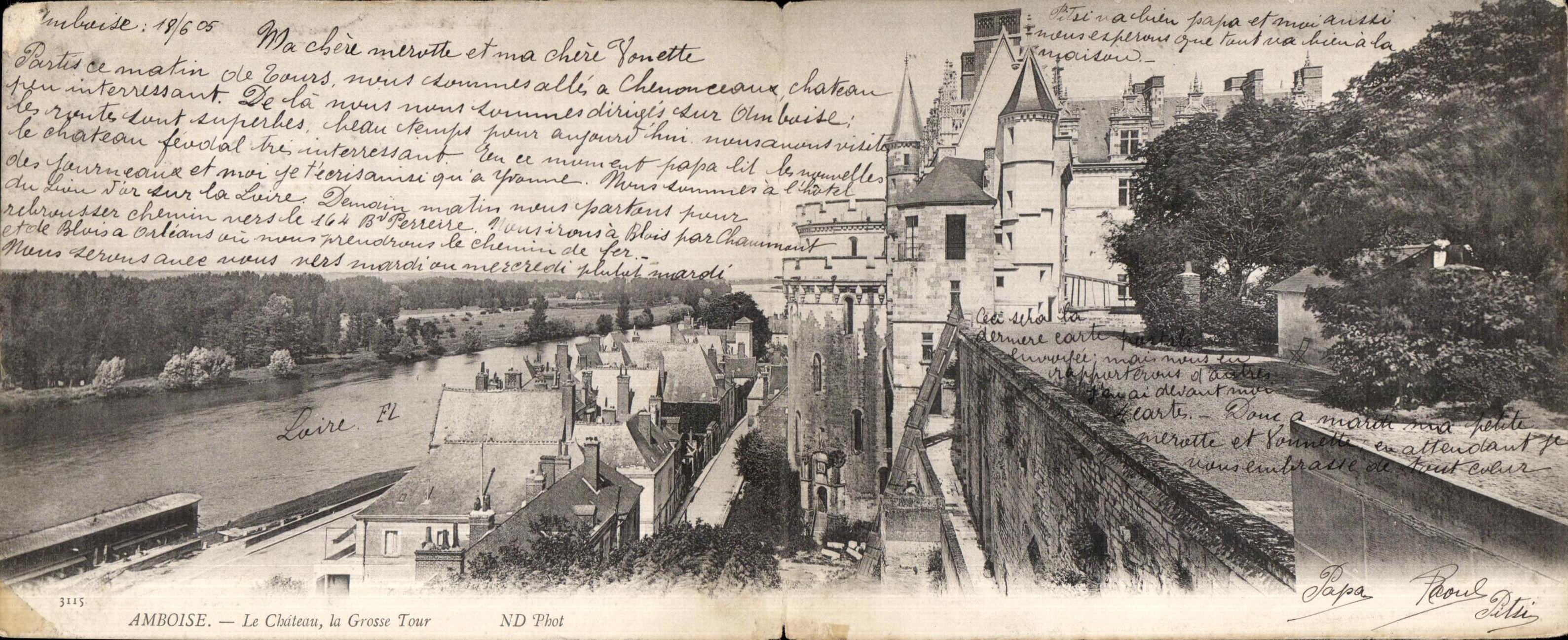 Postale partida doble Amboise el castillo la torre gruesa