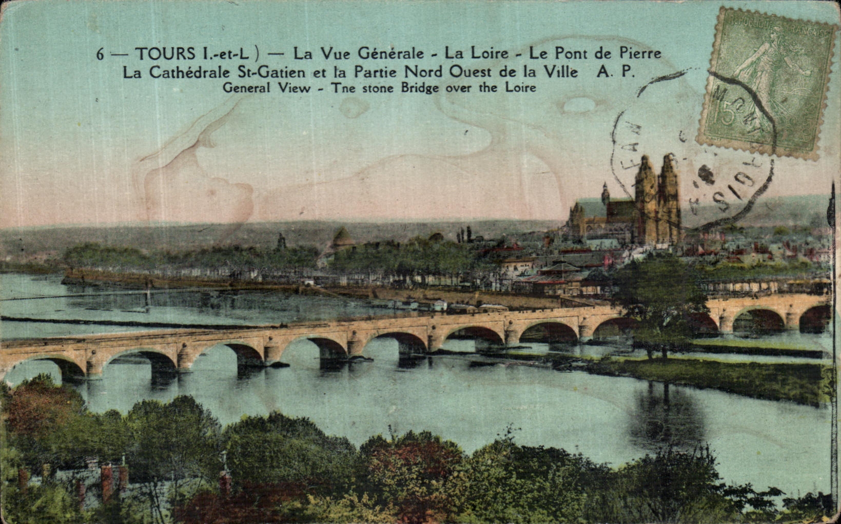 CPA Tours La vue Generale La Loire Le Pont de Pierre La Cathedrale St Gatien et la Partie Nord Ouest de la Ville 