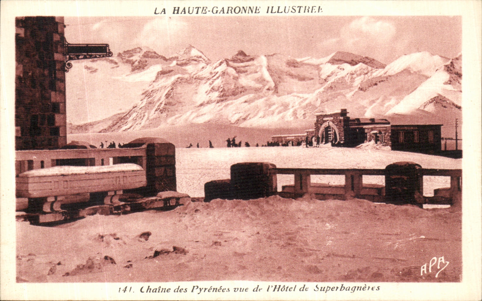 VINTAGE POSTCARD Chain of the Pyrenees Seen of L Hotel of Superbagneres