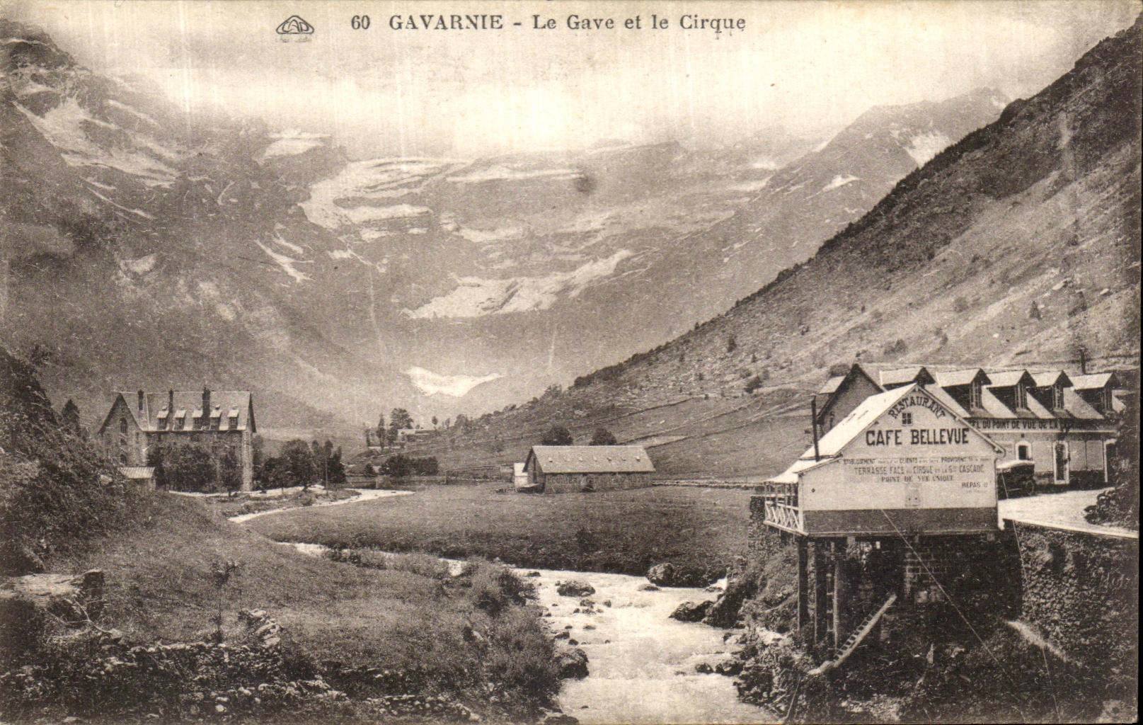 VINTAGE POSTCARD Gavarnie Gave and the Circus Bellevue Coffee