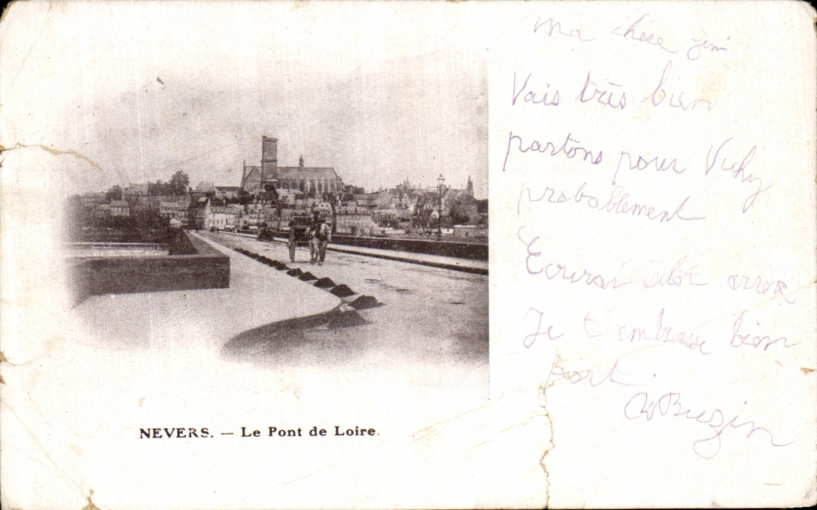 POSTAL Nevers de la VENDIMIA el puente del Loire
