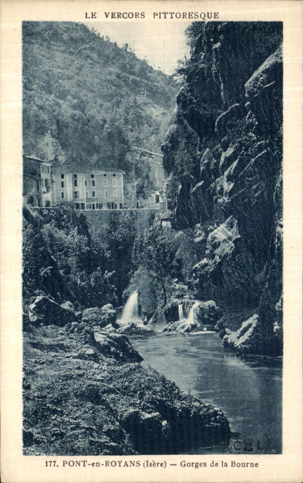 VINTAGE POSTCARD Bridge in Royans Falls of Bourne