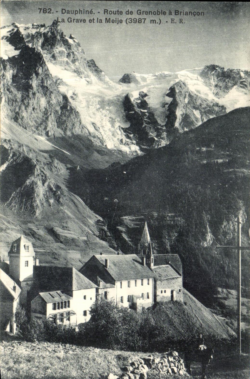 VINTAGE POSTCARD Dauphine Road of Grenoble has Briancon the Low register and Meije