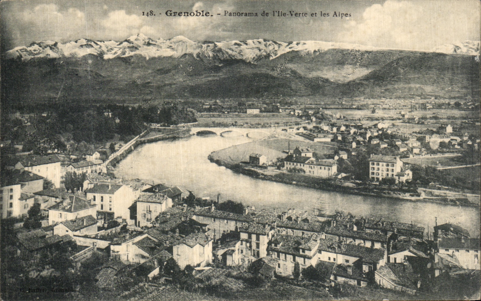 VINTAGE POSTCARD Grenoble Panorama of I the Green one and the Alps
