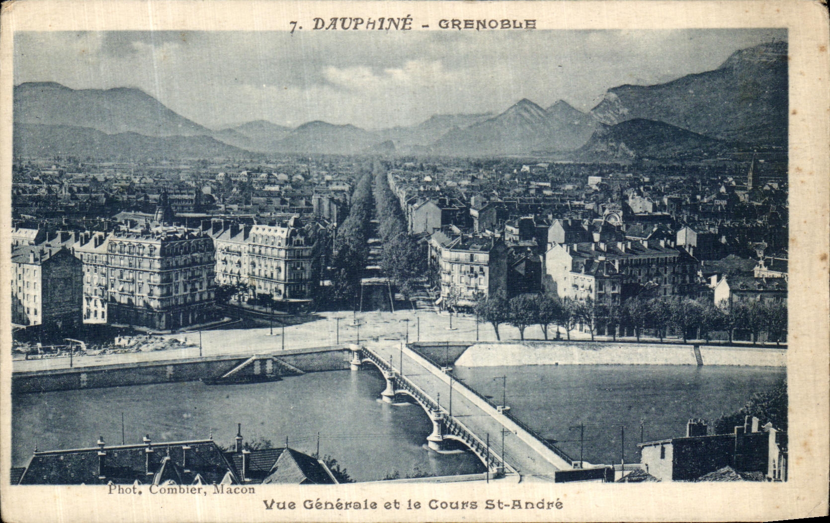 VINTAGE POSTCARD Grenoble View and the Course St Andre