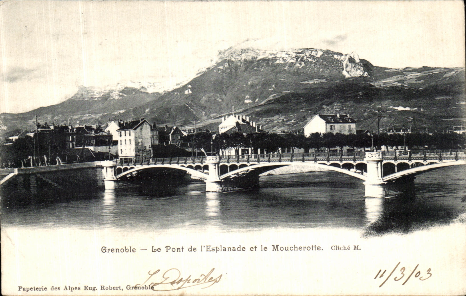 VINTAGE POSTCARD Grenoble the Bridge of L Esplanade and Moucheroffe