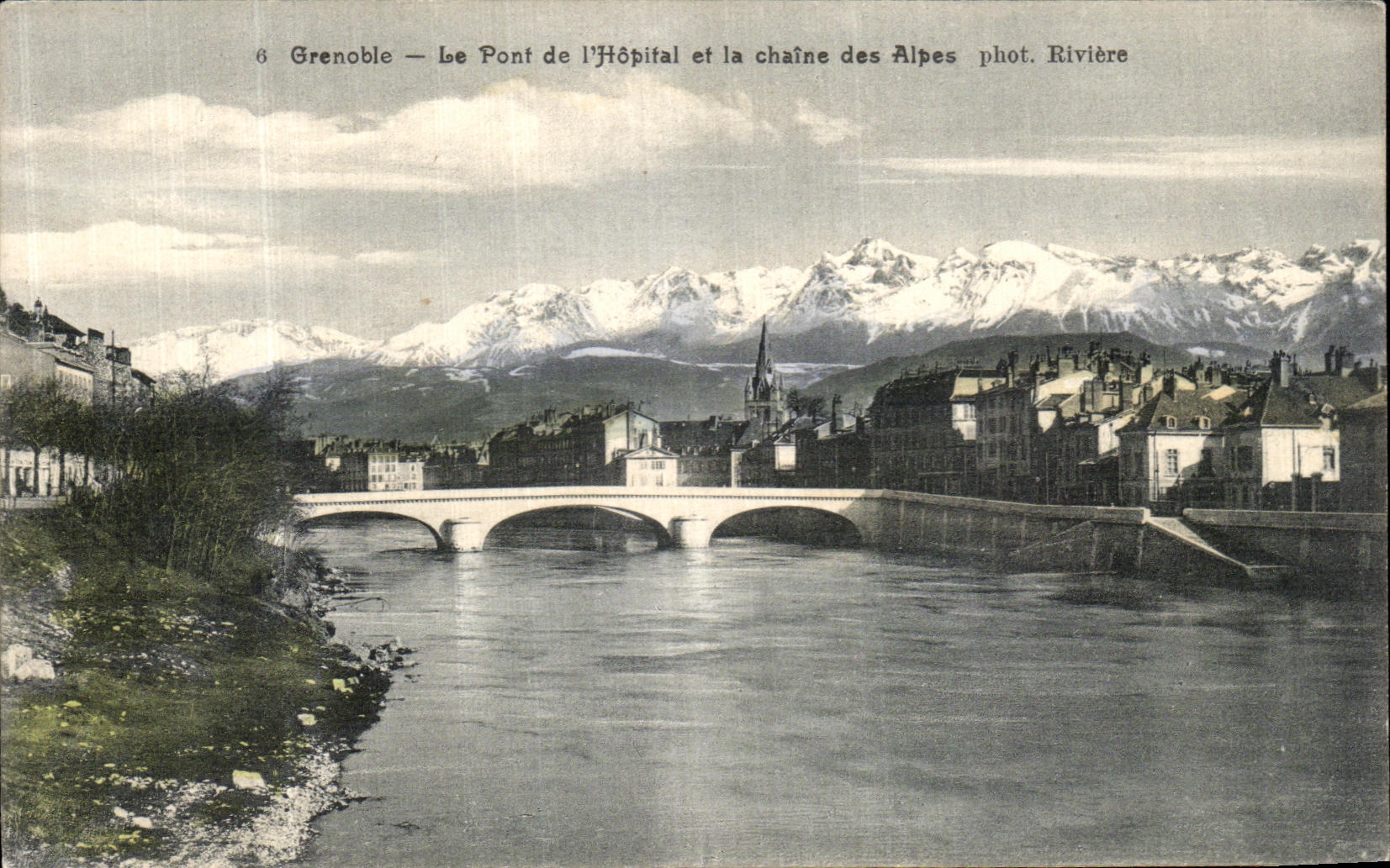 VINTAGE POSTCARD Grenoble the Bridge of L Hospital and the Alpine range