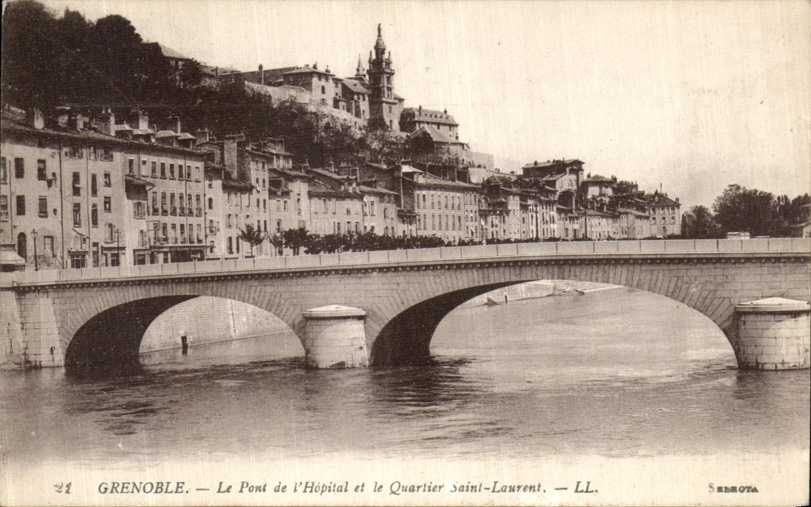 VINTAGE POSTCARD Grenoble the Bridge of L Hospital and Quarlier Saint Laurent