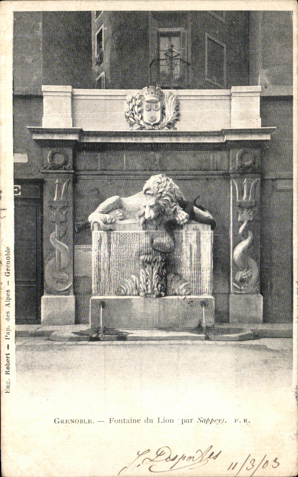 VINTAGE POSTCARD Grenoble Fountain of the Lion by Sappey