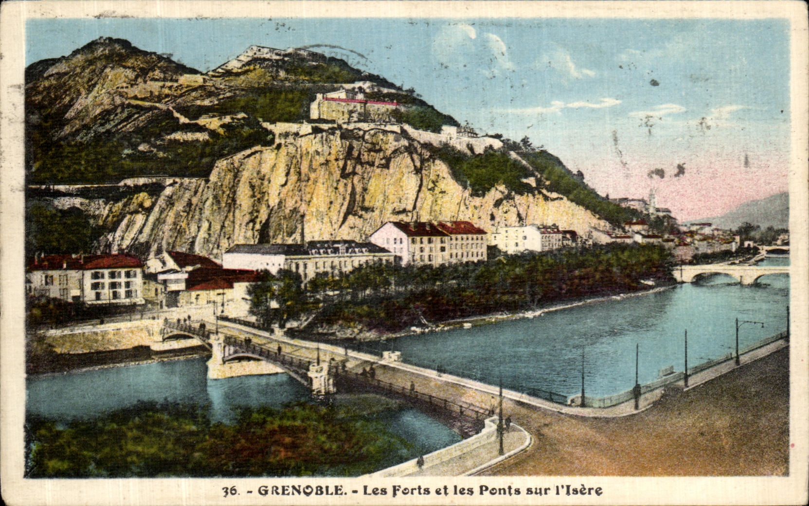 VINTAGE POSTCARD Grenoble Forts and Bridges on L Isere