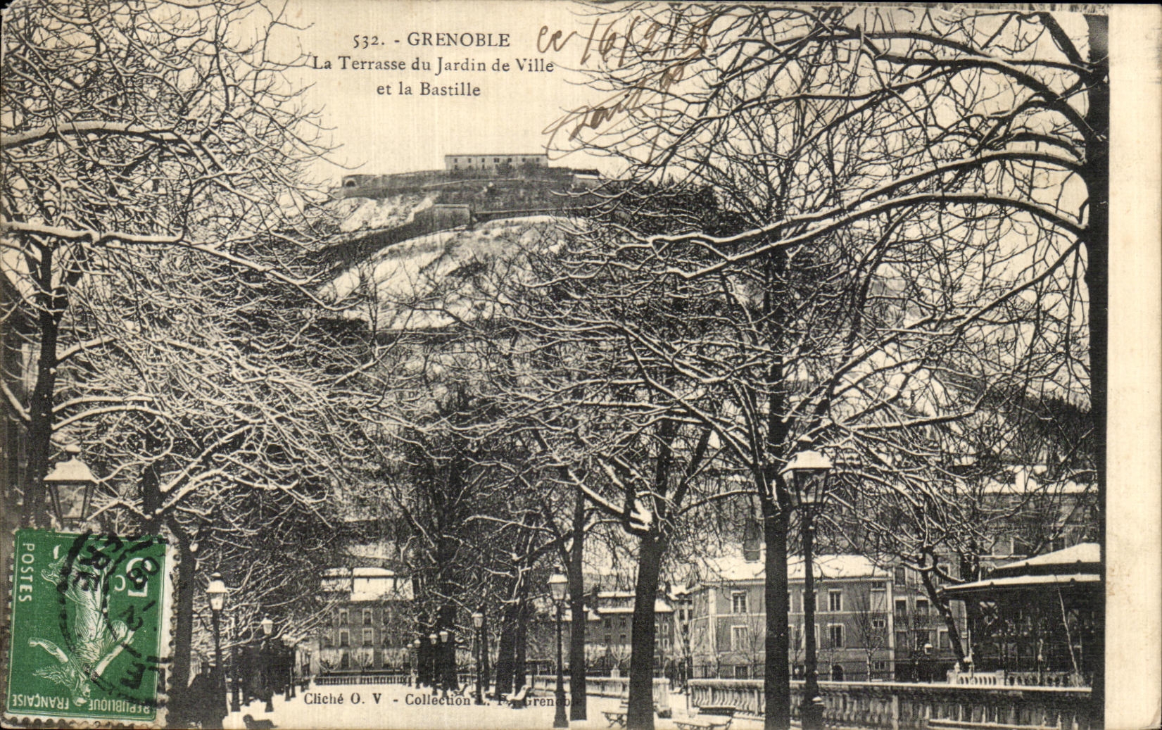 VINTAGE POSTCARD Grenoble the Terrace of the Garden of City and the Bastille