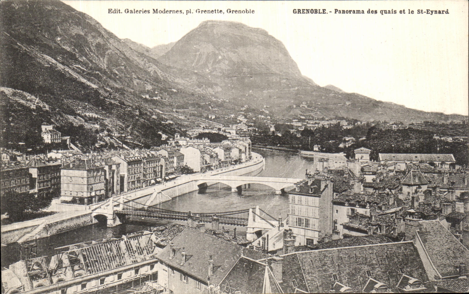 VINTAGE POSTCARD Grenoble Panorama of the quays and St Eynard