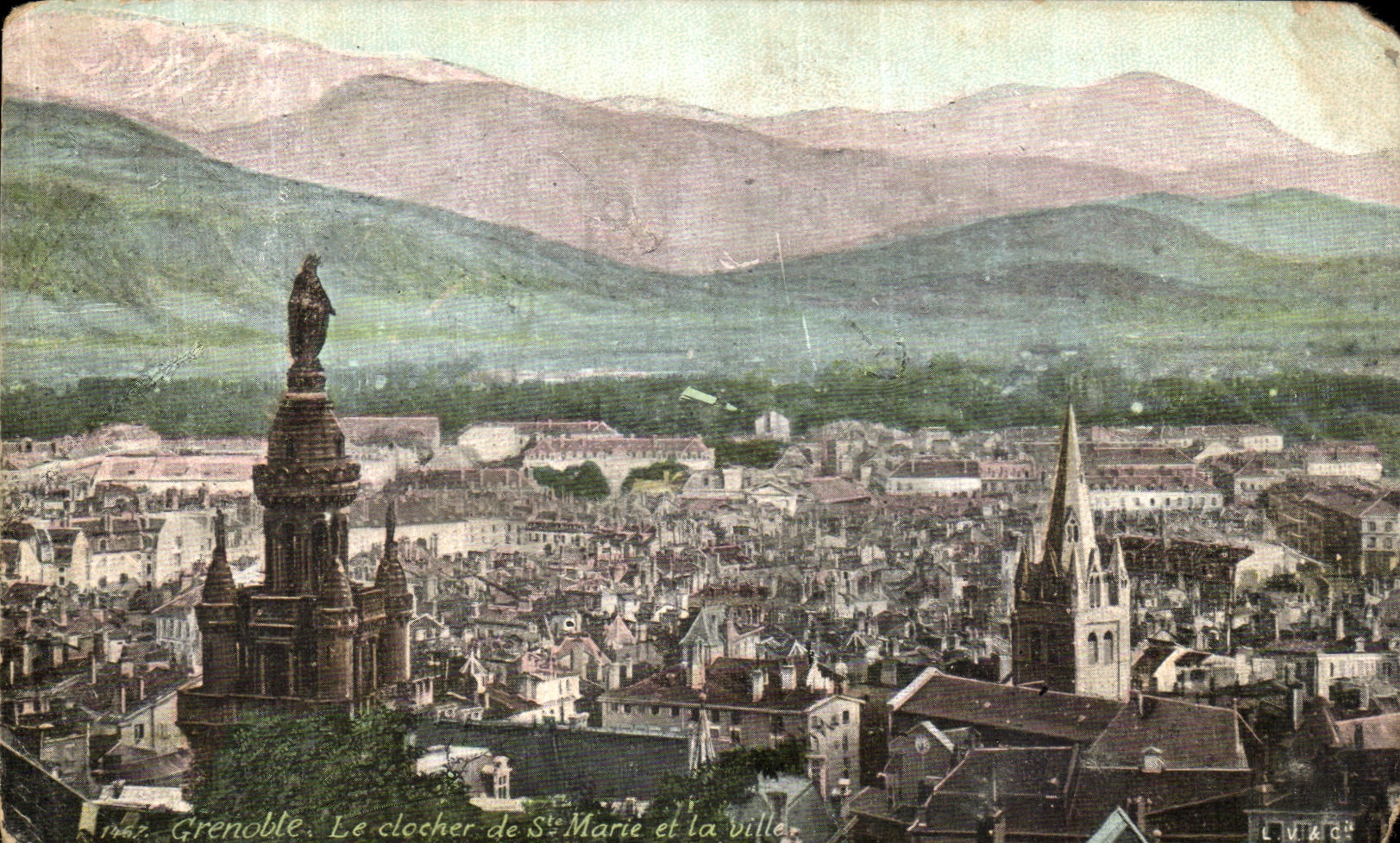 VINTAGE POSTCARD Grenoble the bell tower of co  Marie and the city