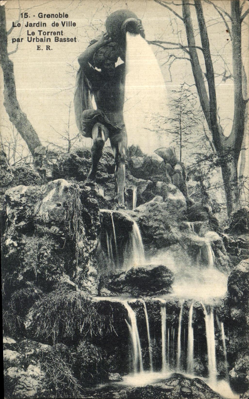 VINTAGE POSTCARD Grenoble the Garden of City the torrent by Urbain Basset hound