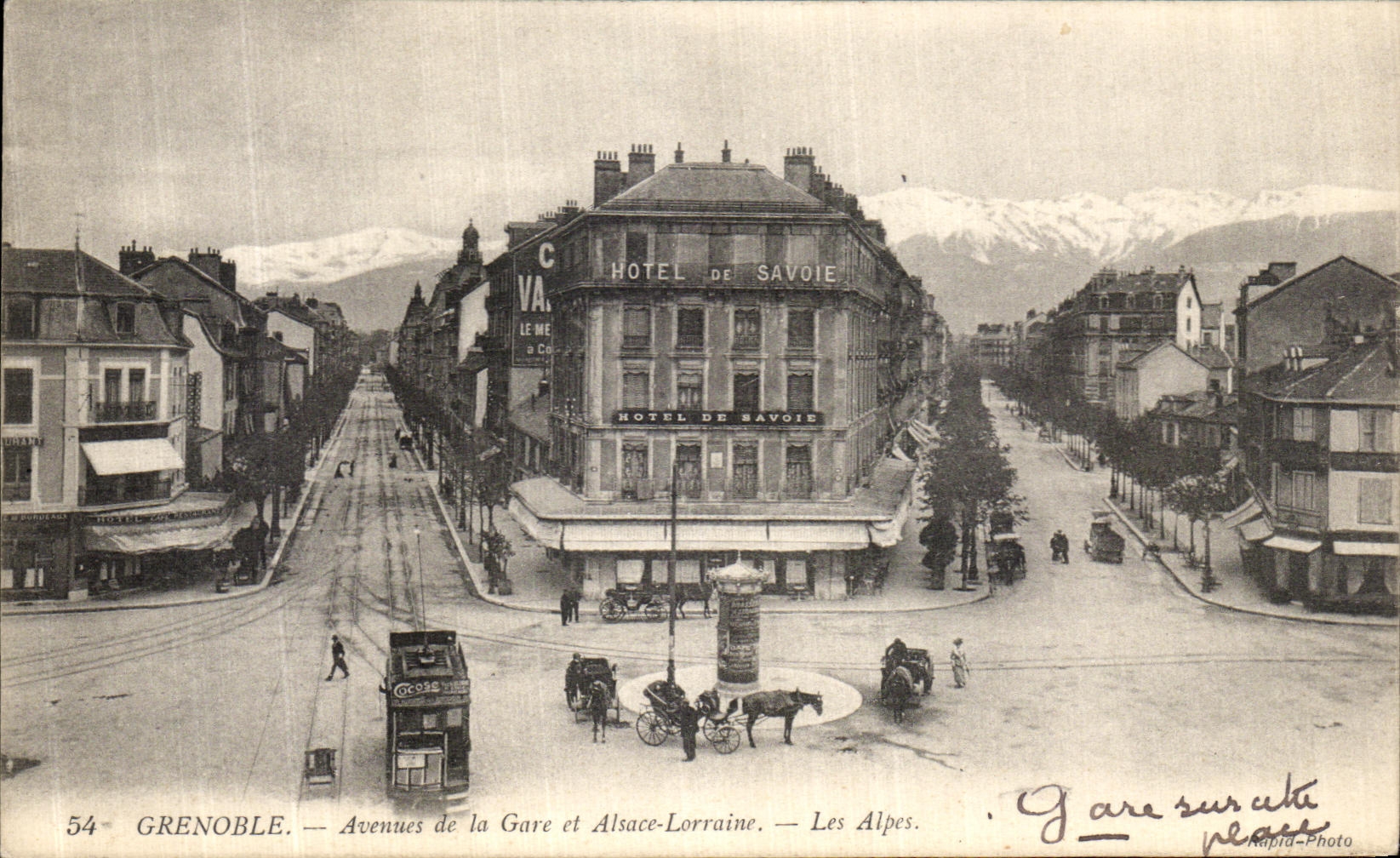 VINTAGE POSTCARD Grenoble Avenues of the Station and Lorraine Alsace Hotel of Savoy