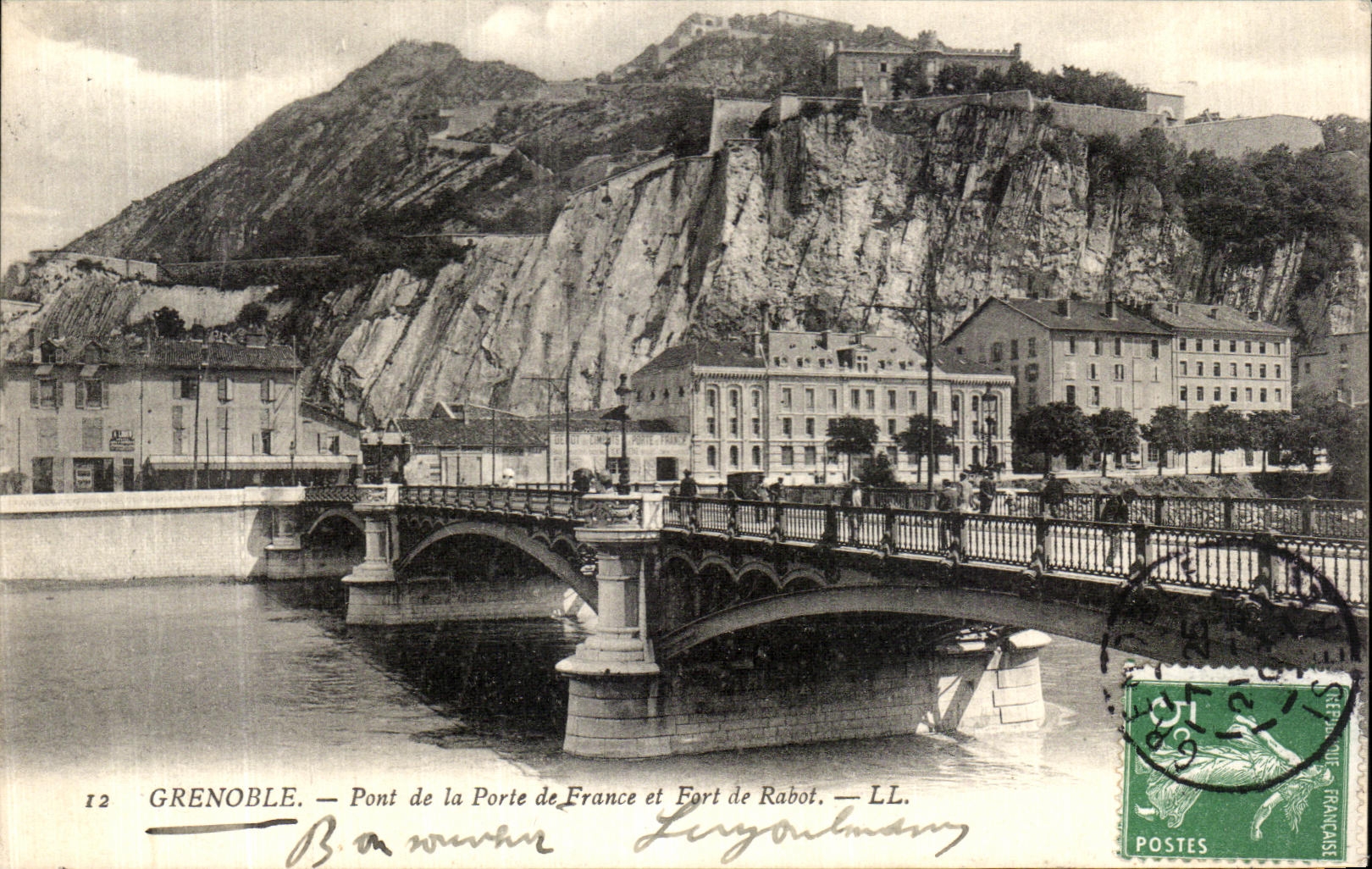 VINTAGE POSTCARD Grenoble Bridge of the Gate of Erance and Fort of Plane