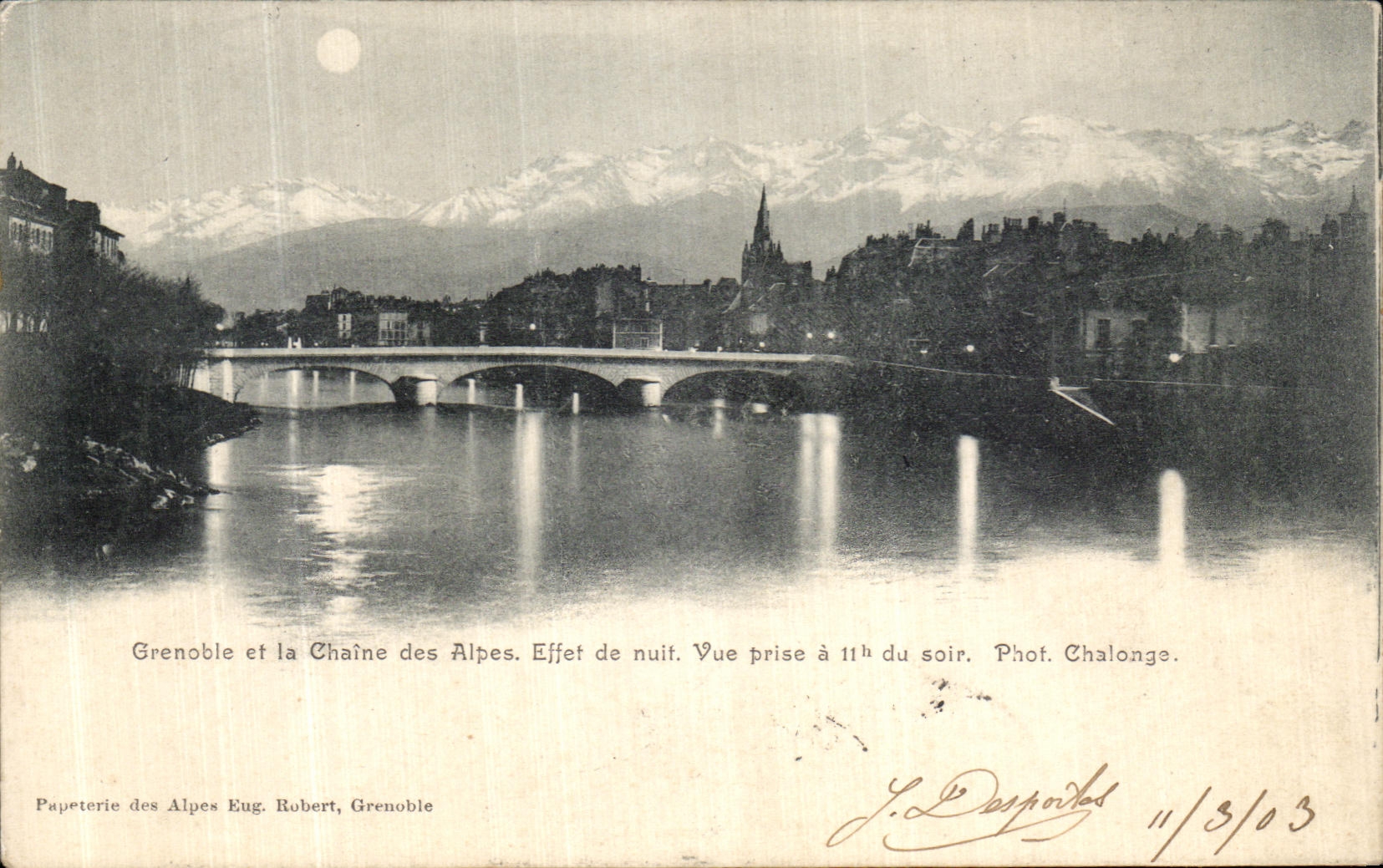 VINTAGE POSTCARD Grenoble View and the Alpine range night effect Seen from has 11:00 of the evening