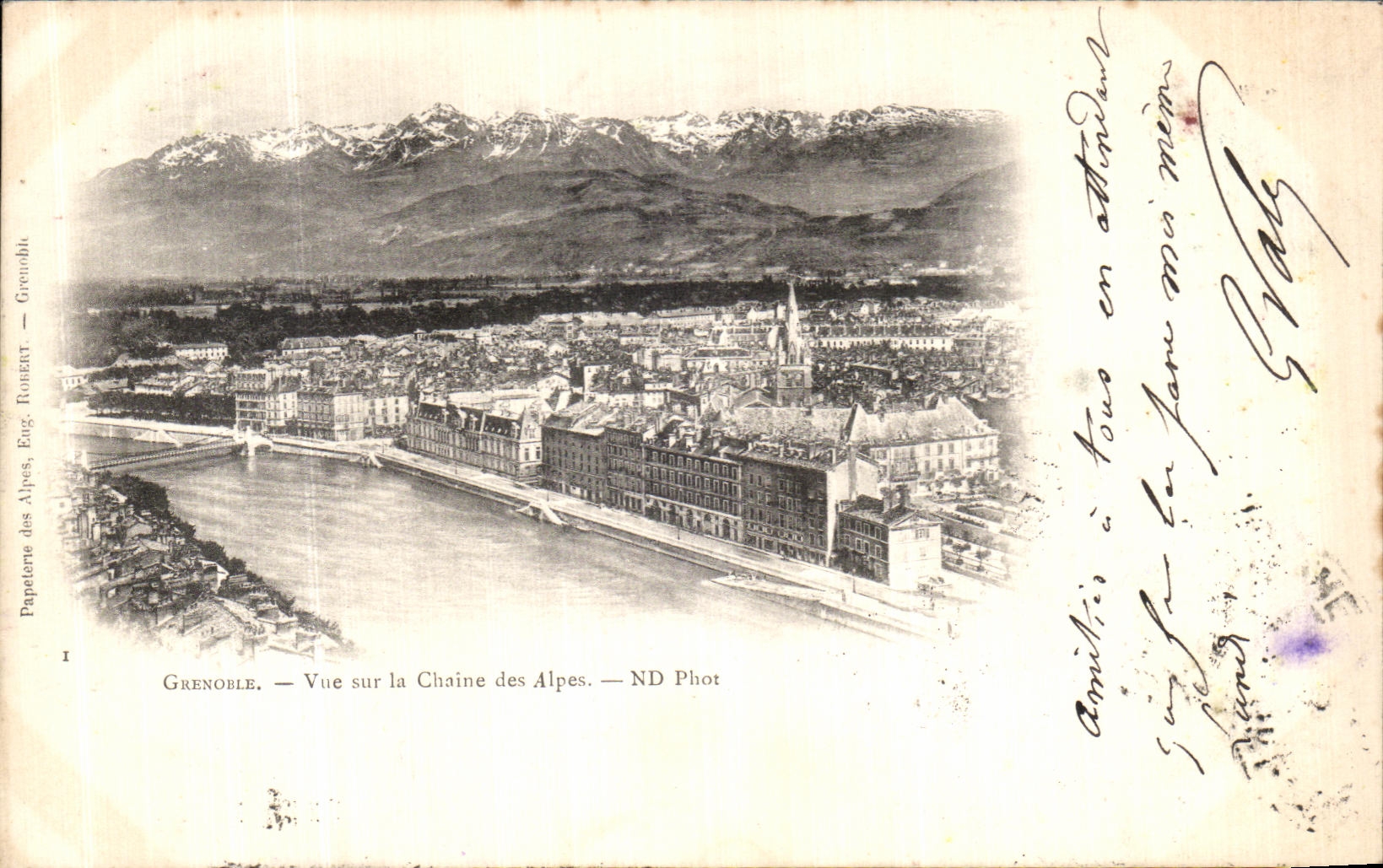 VINTAGE POSTCARD Grenoble Seen on the Alpine range