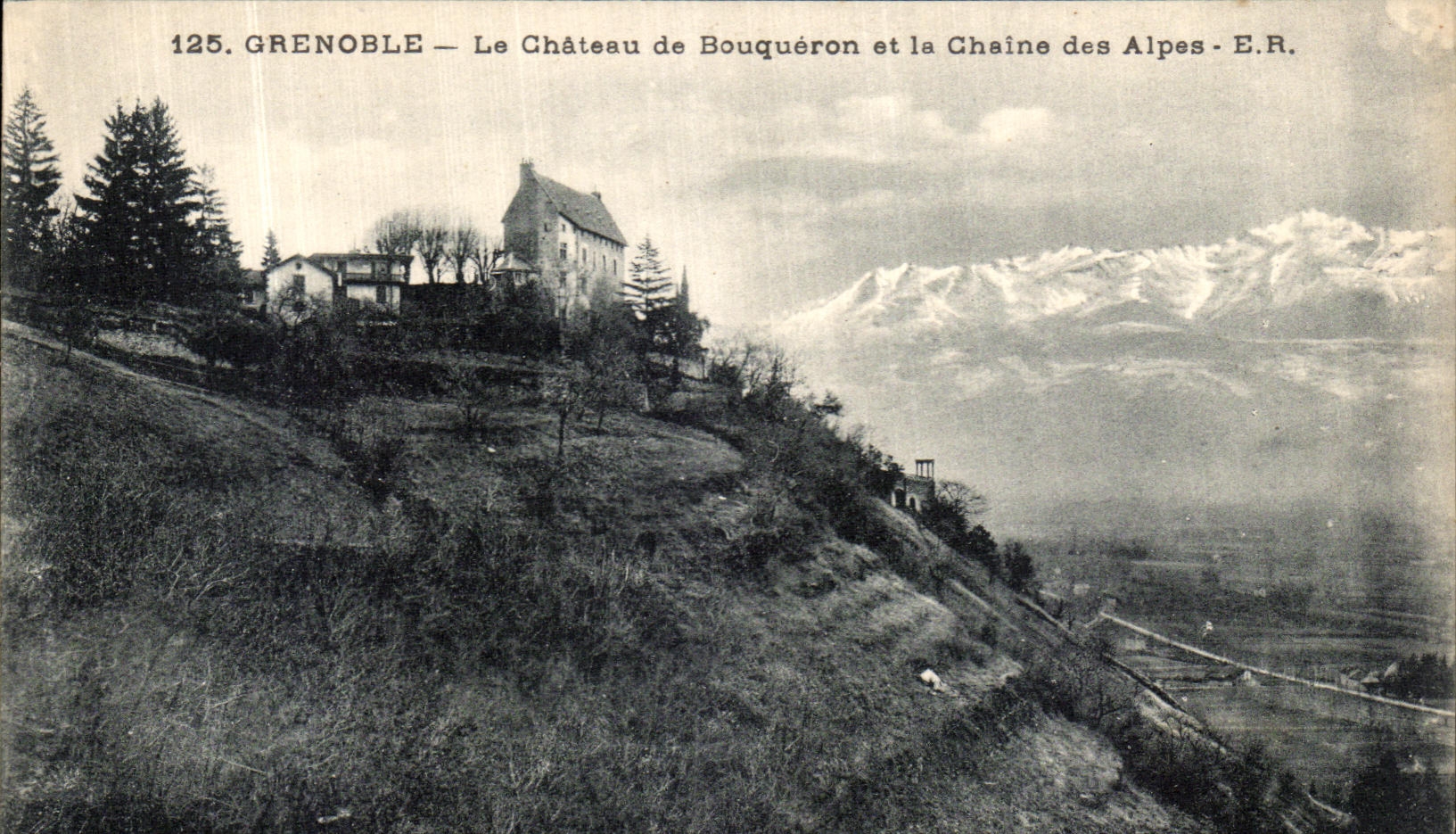 VINTAGE POSTCARD Grenoble the Castle of Bouqueron and the Alpine range