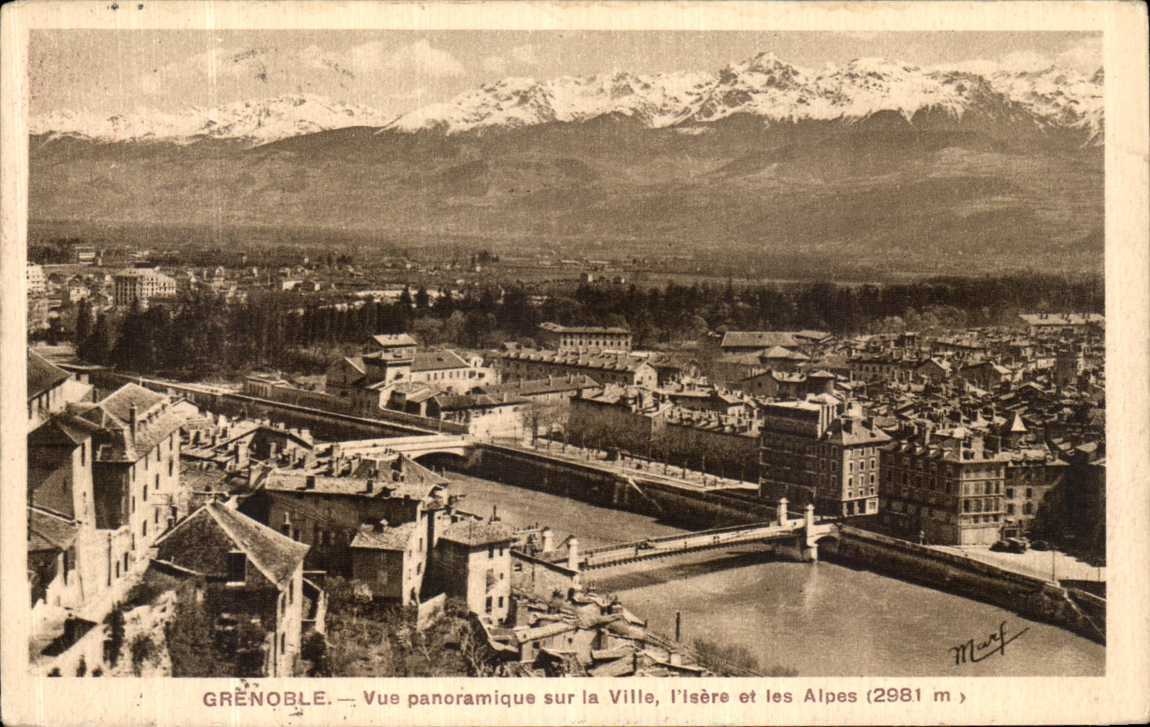 VINTAGE POSTCARD Grenoble Panoramic View on the City L Isere and the Alps