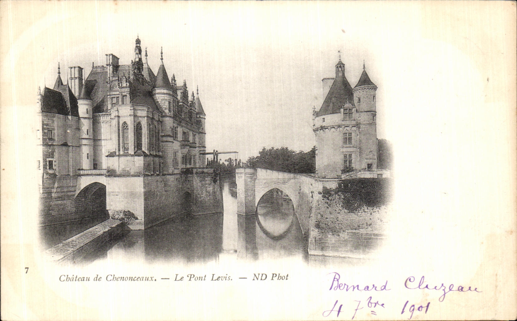 POSTAL de la VENDIMIA el castillo de Chenonceaux el puente de Levis