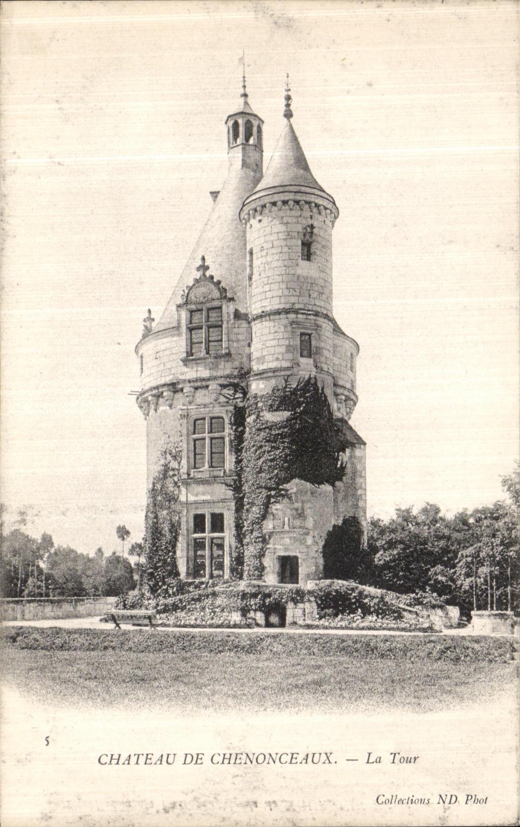 POSTAL de la VENDIMIA el castillo de Chenonceaux la torre