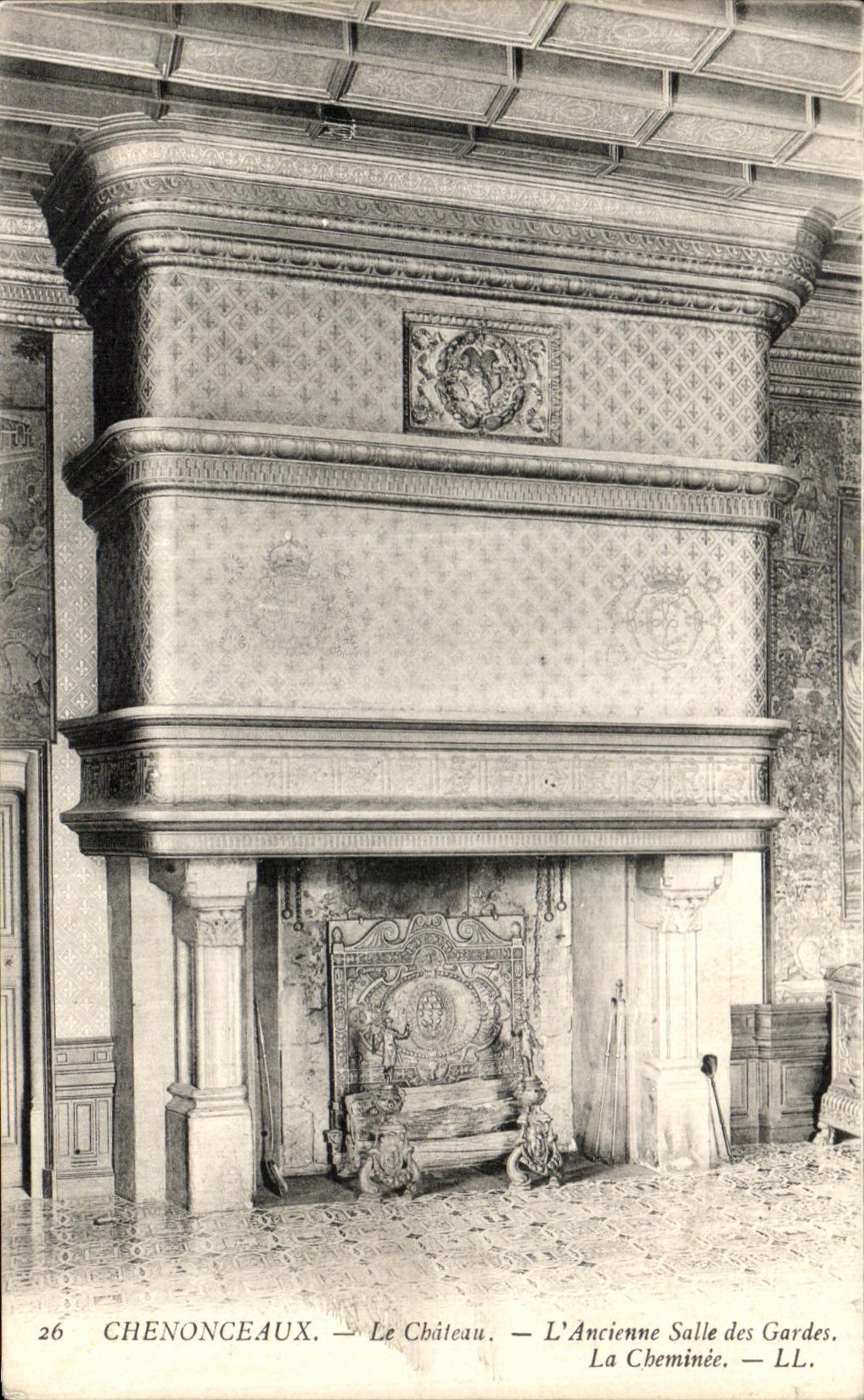 POSTAL Chenonceaux de la VENDIMIA el castillo L viejo sitio de los protectores la chimenea